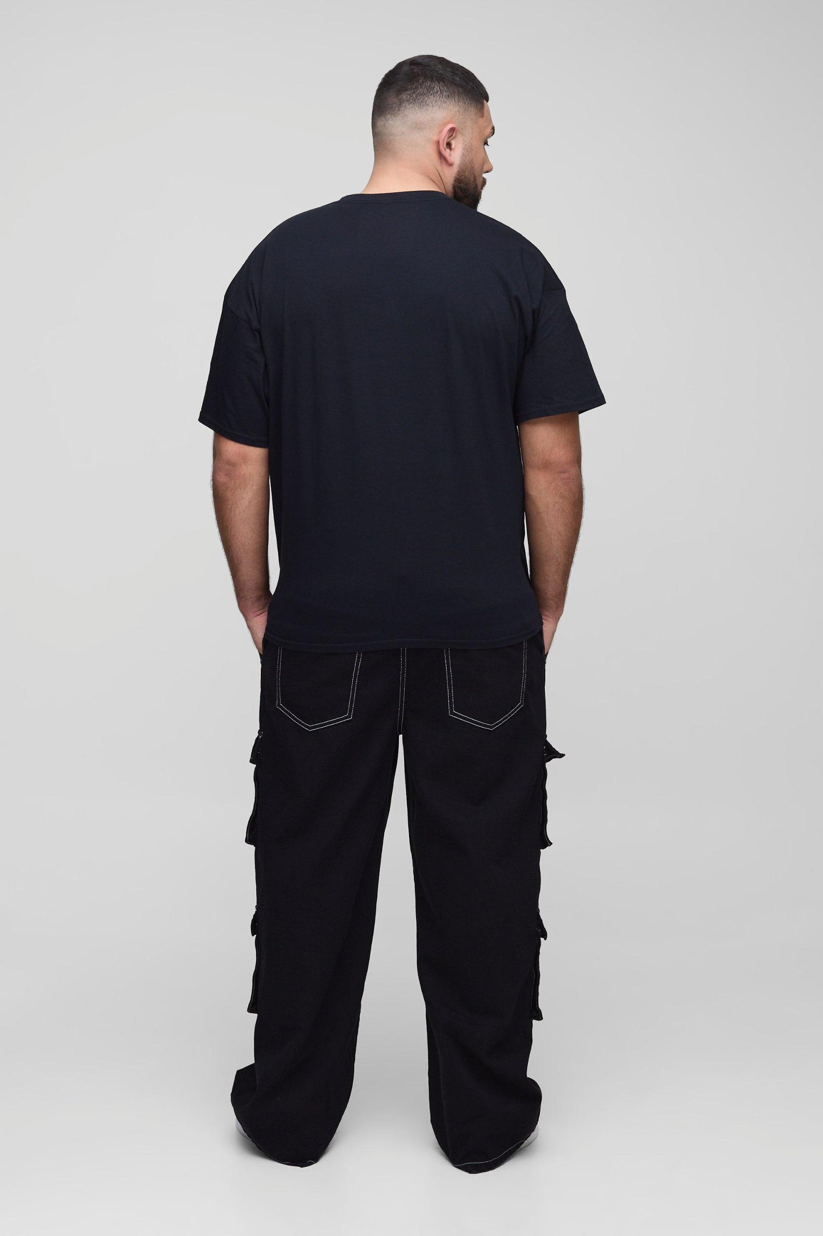 Plus Relaxed Rigid Contrast Stitch Cargo Jeans | boohooMAN USA Product Image