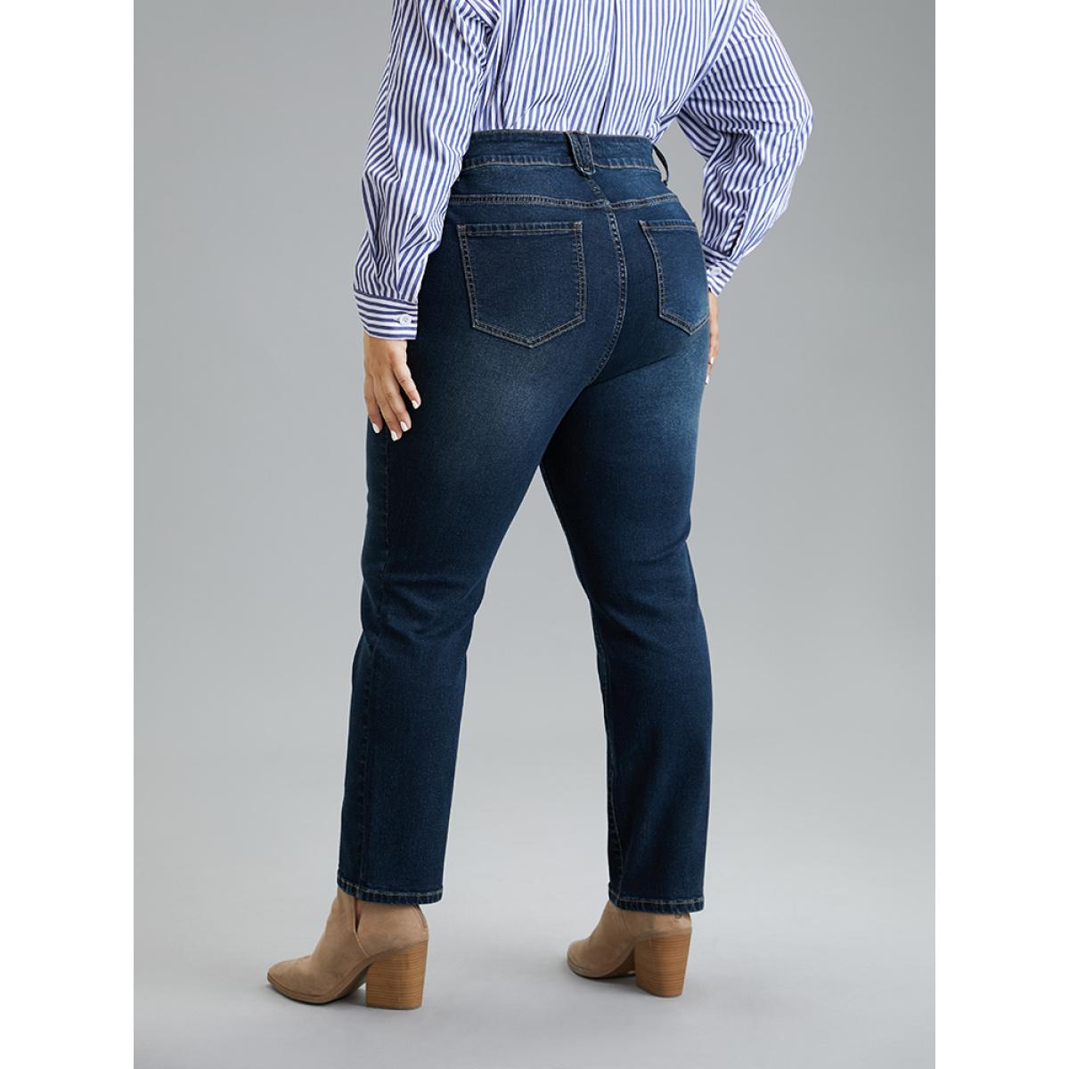 Plus Size Very Stretchy Dark Wash Zipper Fly Pocket Jeans Women Midnight Casual Plain Plain High stretch Pocket Jeans BloomChic 14/1X Product Image