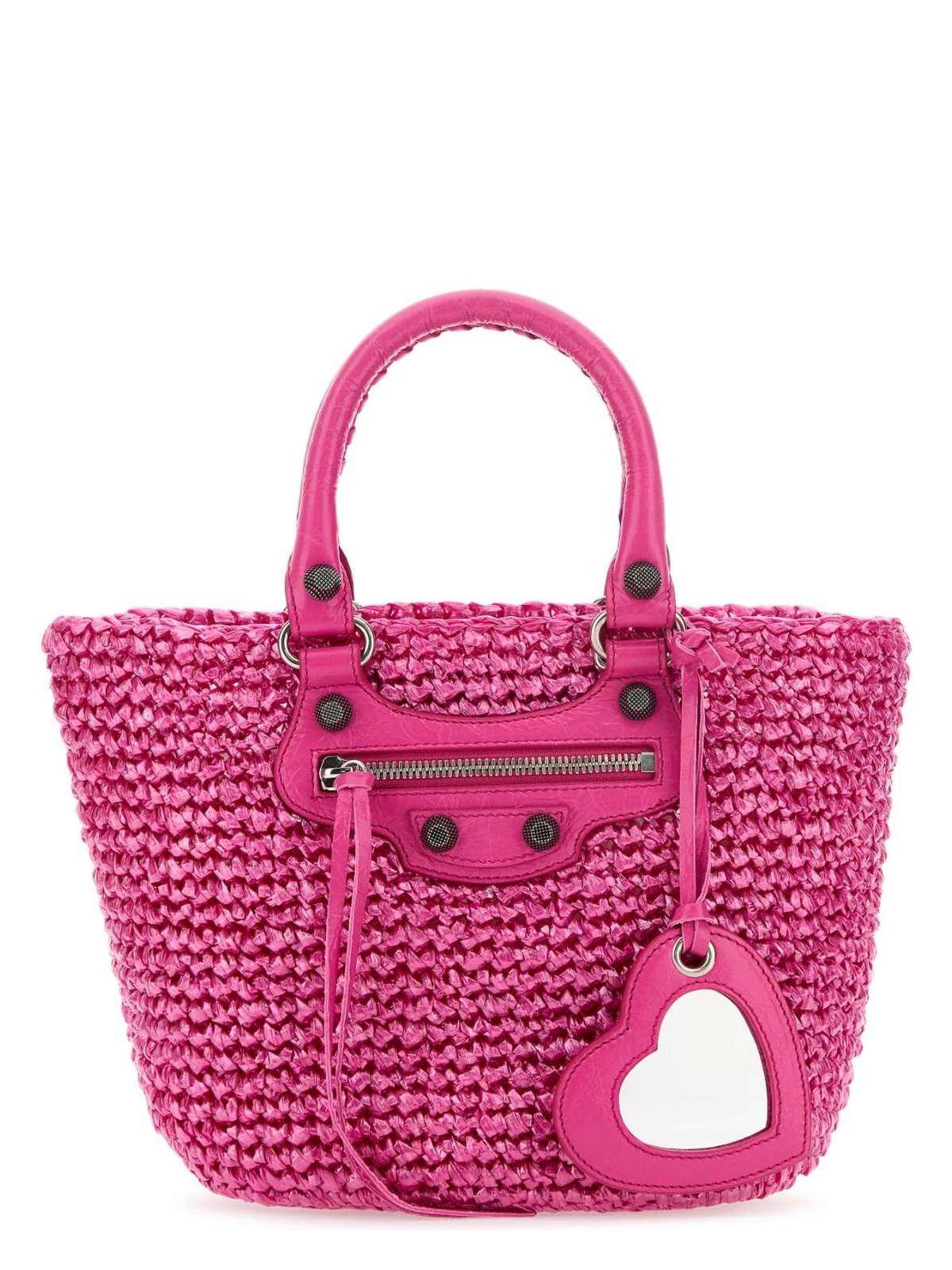 BALENCIAGA Women Fuchsia Raffia Small Le Cagole Panier Handbag In Pink Product Image