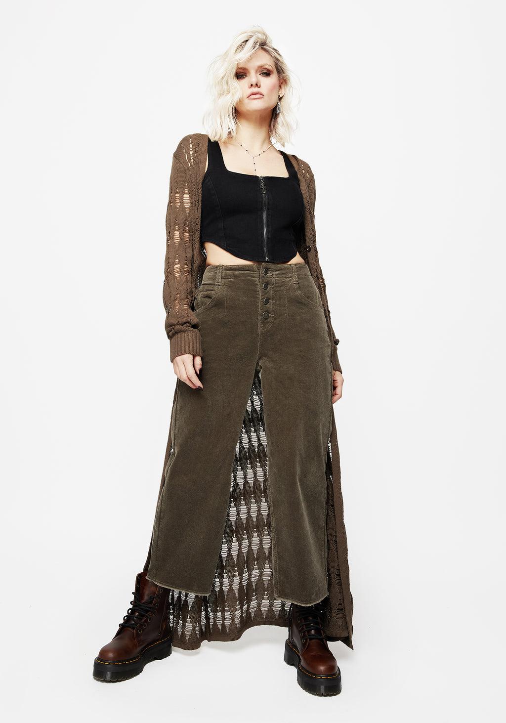 Foster Wide Leg Cord Crop Jeans - Green Product Image