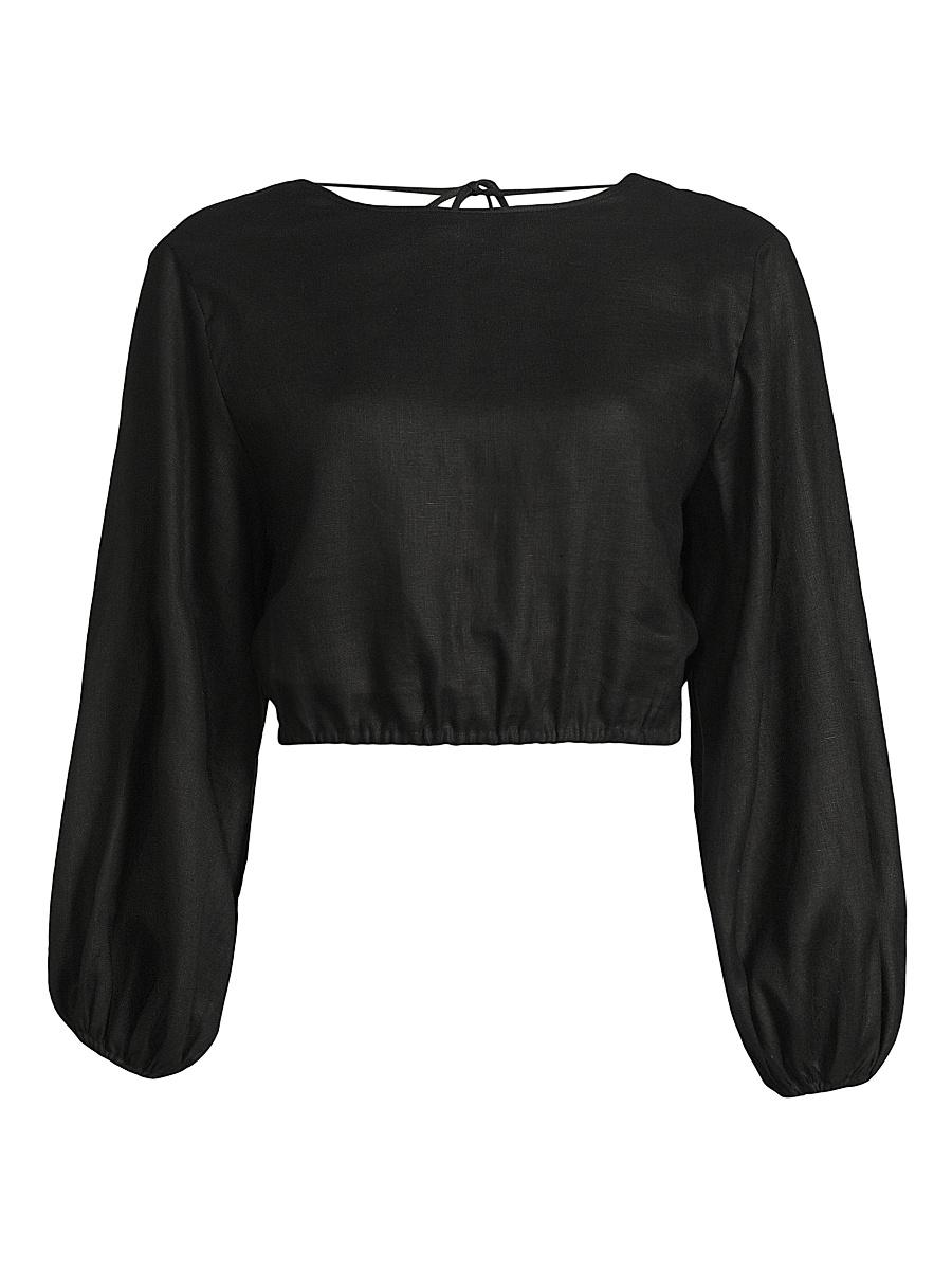 Womens Bena Linen Puff-Sleeve Crop Top Product Image