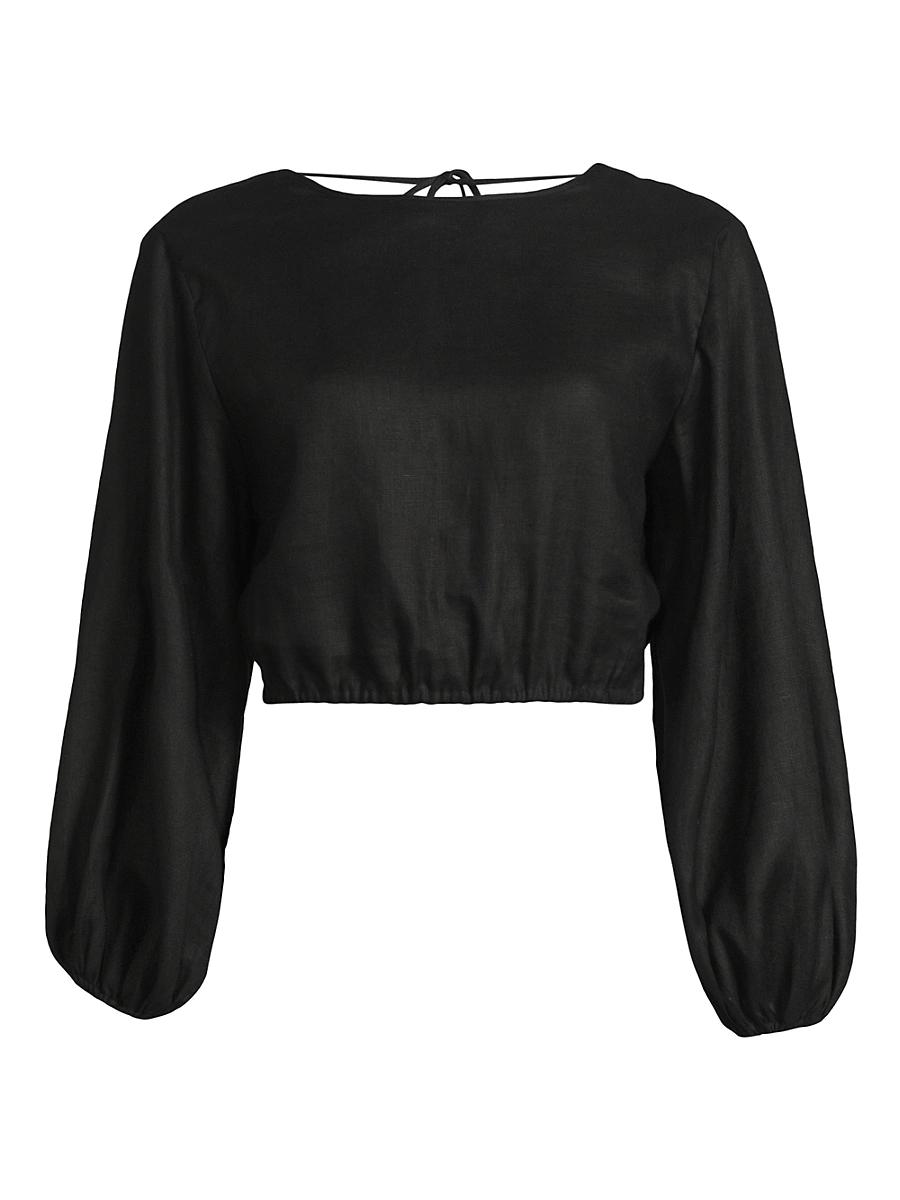 Womens Bena Linen Puff-Sleeve Crop Top Product Image