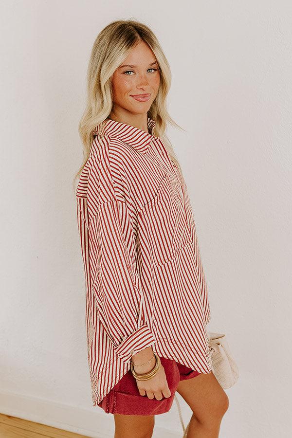 Stripe A Pose Oversized Button Up Top in Rust Product Image