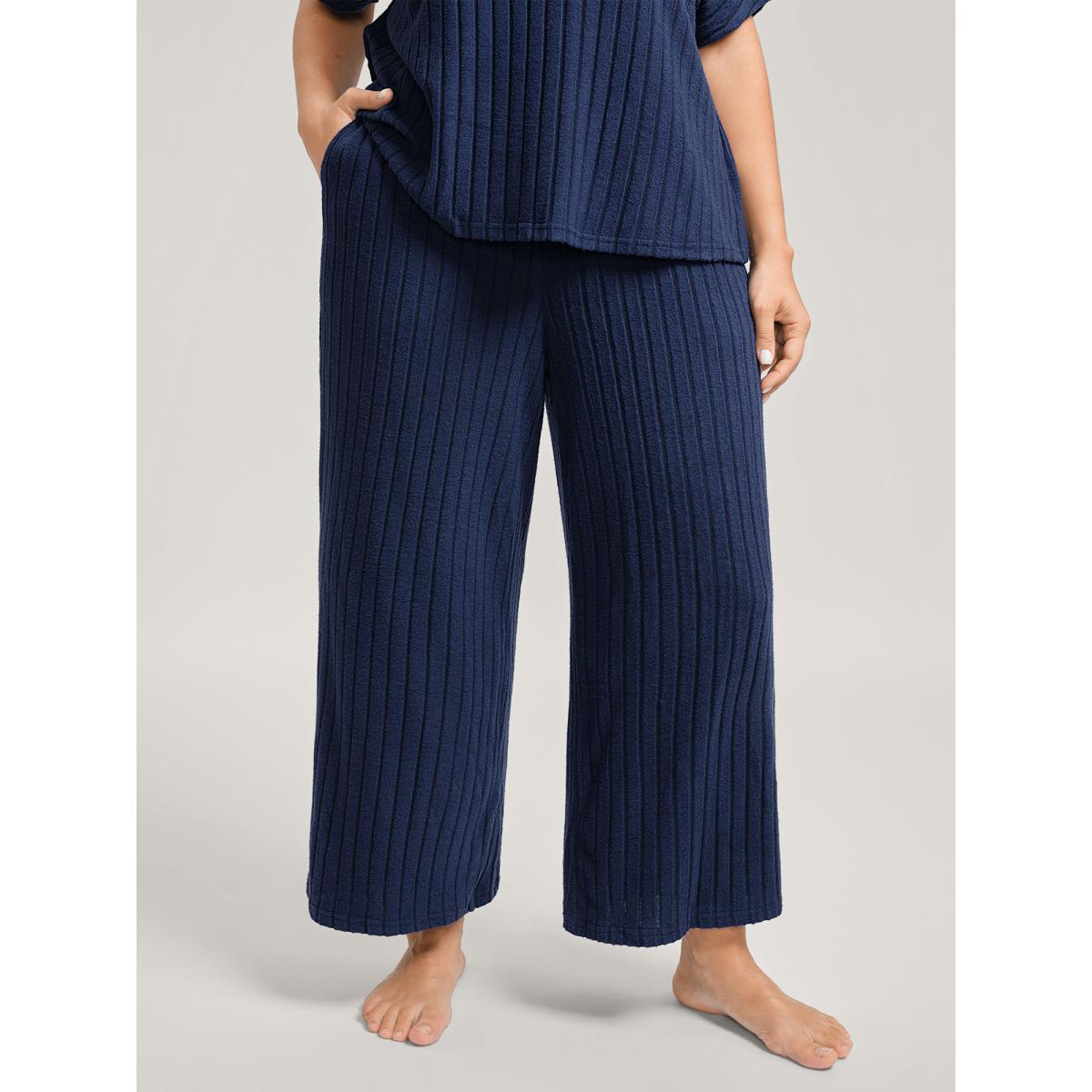 Plus Size Stretchy Pit Strip Solid Loungewear Set Women DarkSlateGray Texture Short sleeve Round Neck Leisure Loungewear Sets BloomChic 18-20/2X Product Image