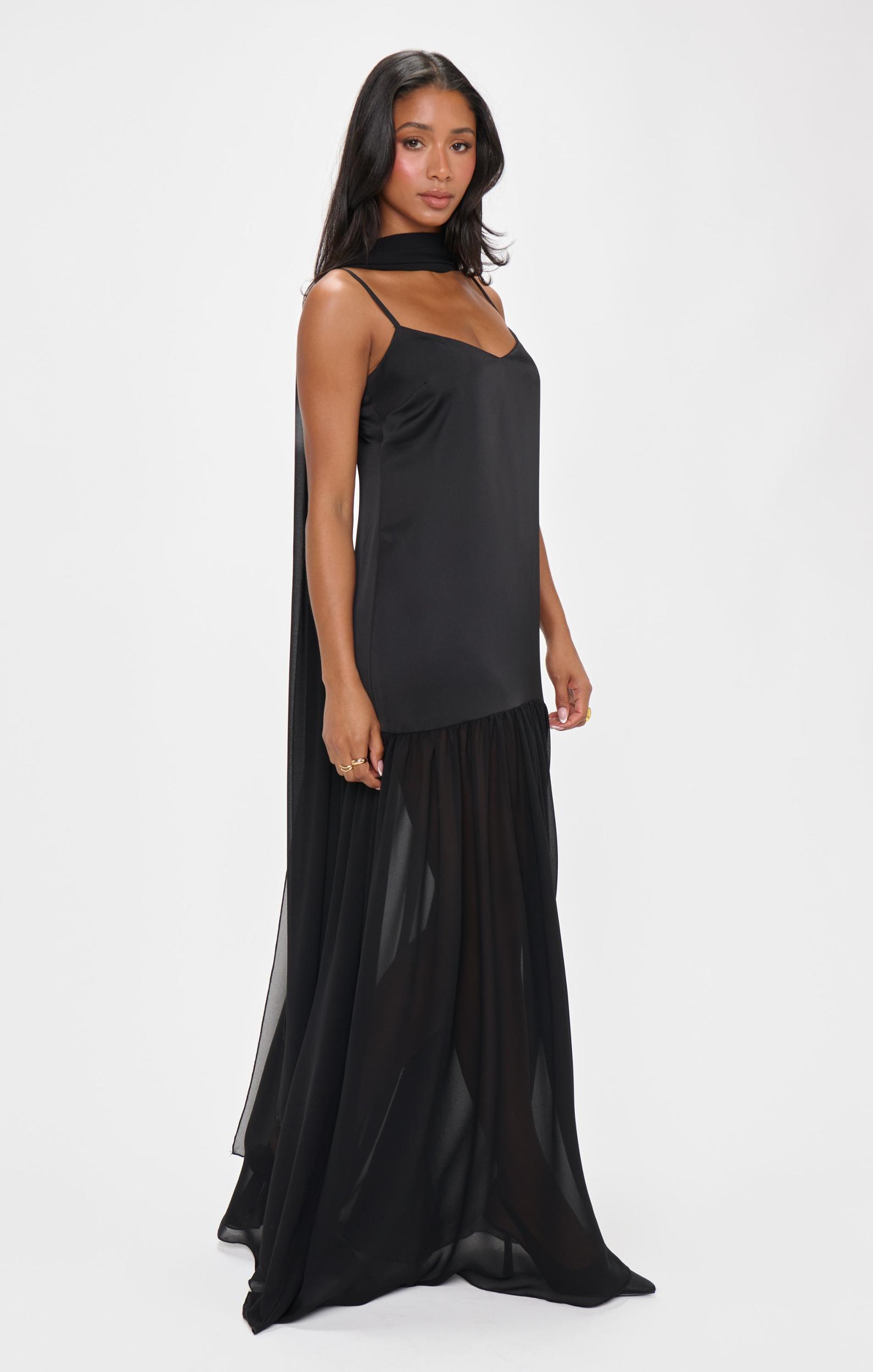 Dalia Maxi Dress ~ Black Luxe Satin Product Image