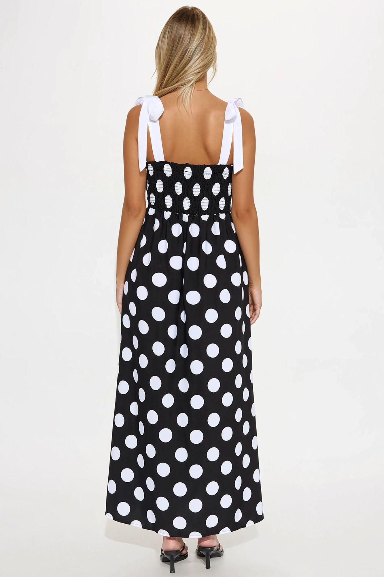 Alyssa Tie Shoulder Maxi Dress - Black/White Product Image