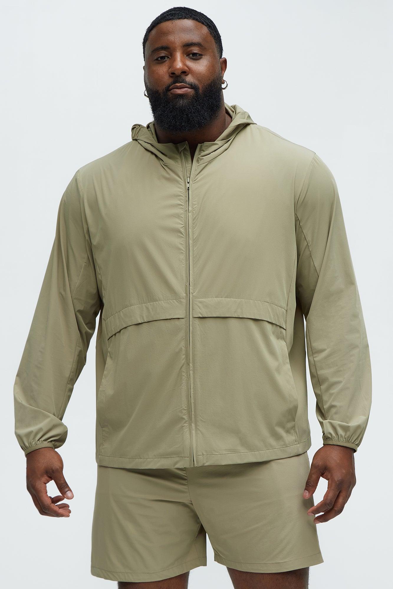 Lightweight Stretch Hooded Running Windbreaker Jacket - Taupe Product Image