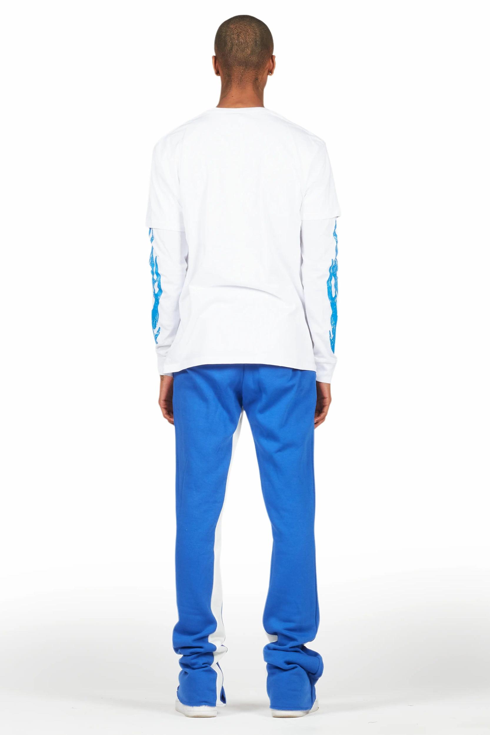 Amos White/Royal Double Layer T-Shirt/Stacked Baggy Pant Set Male Product Image