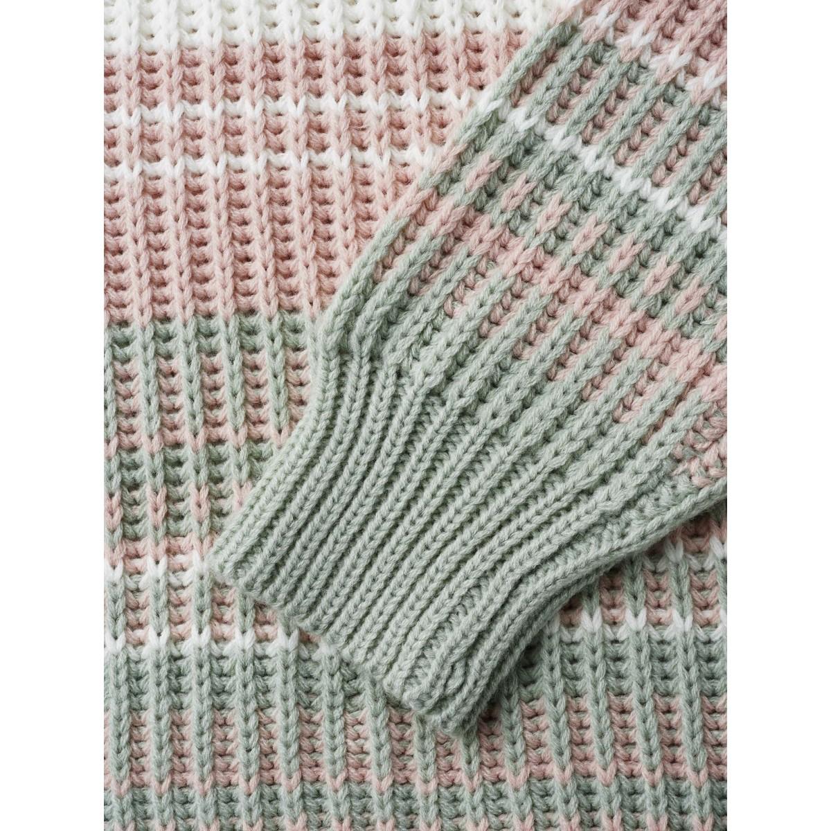 Plus Size Striped Contrast Colors Ribbed Pullover Greenbean Women Casual Loose Long Sleeve Round Neck Everyday Pullovers BloomChic 22-24/3X Product Image