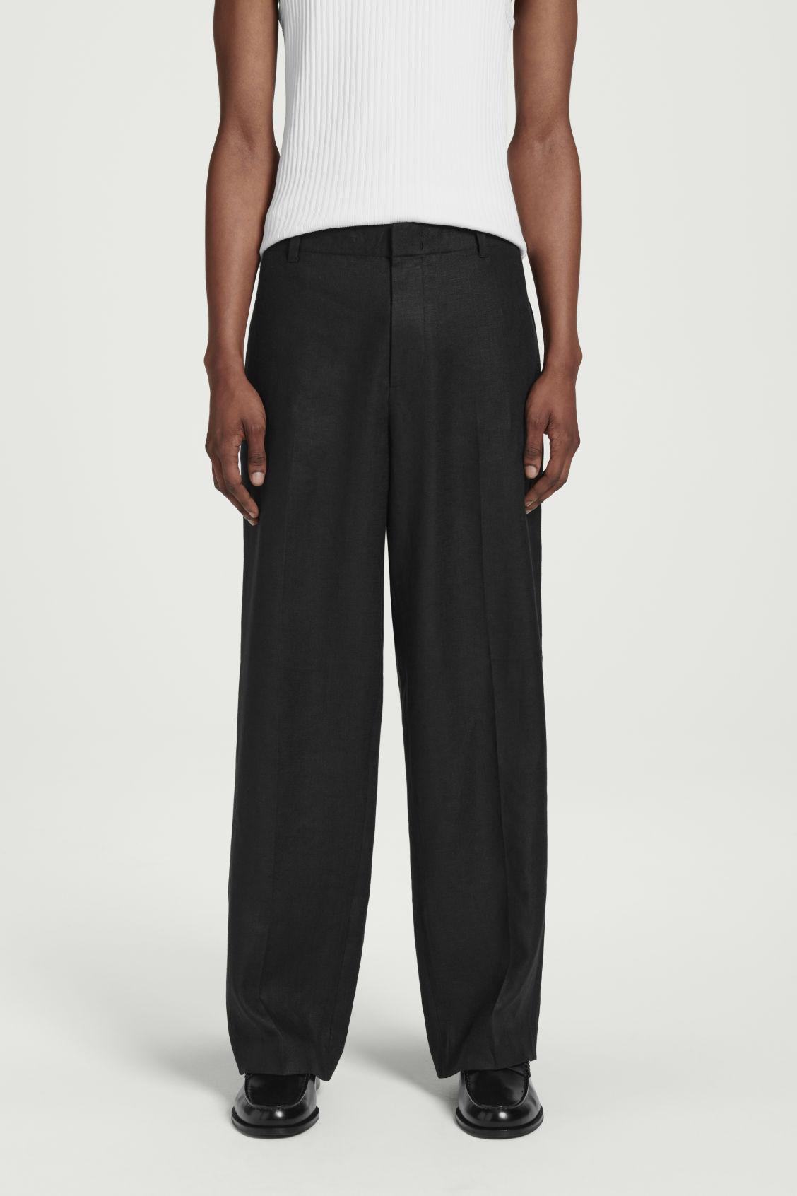 ELASTICATED LINEN STRAIGHT-LEG PANTS Product Image