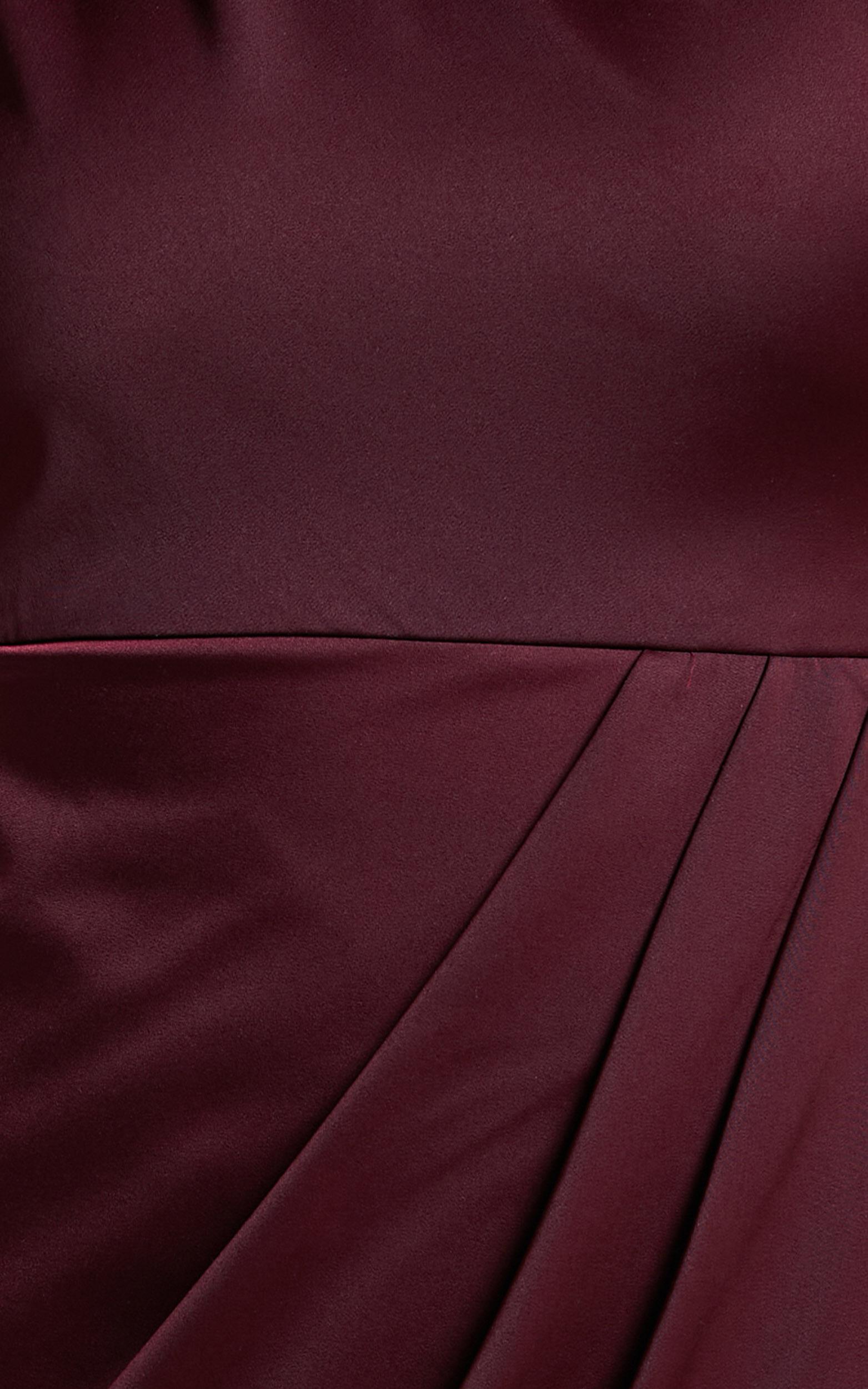 Felt So Happy Midi Dress - One Shoulder Drape Dress in Wine Product Image