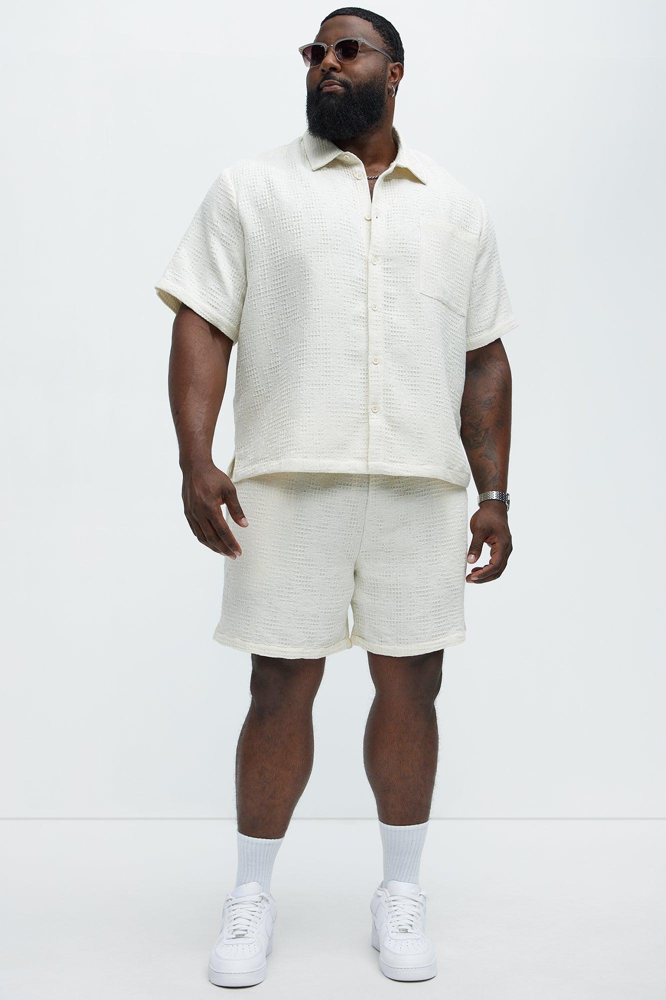 Subtle Waffle Texture Button Up Shirt - Cream Product Image