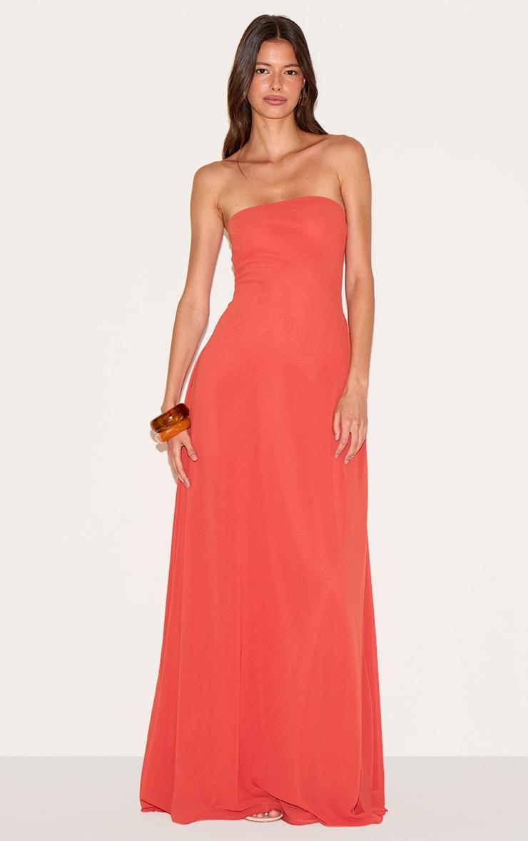 Rust Chiffon Bandeau Maxi Dress Product Image