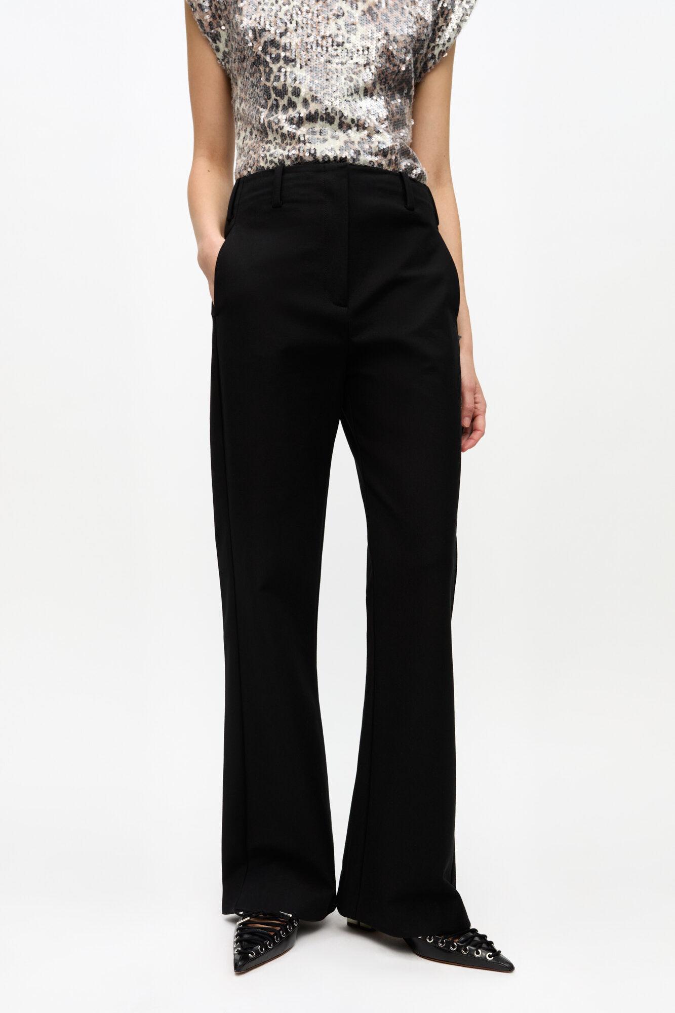 Black Heavy Cotton Tailoring Flared Pants Product Image