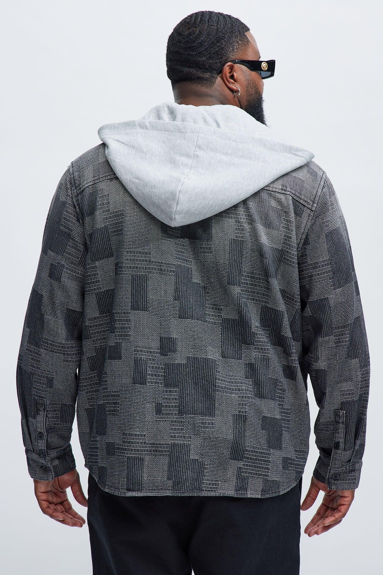 Burney Hooded Denim Shacket - Black Product Image