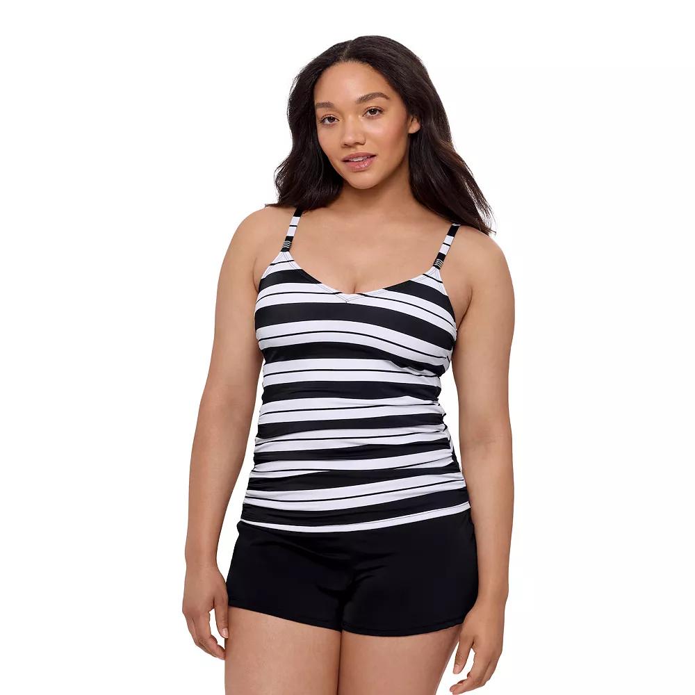 Women's Bal Harbour V Neck Tankini, Size: XL, Black White Stripe Product Image