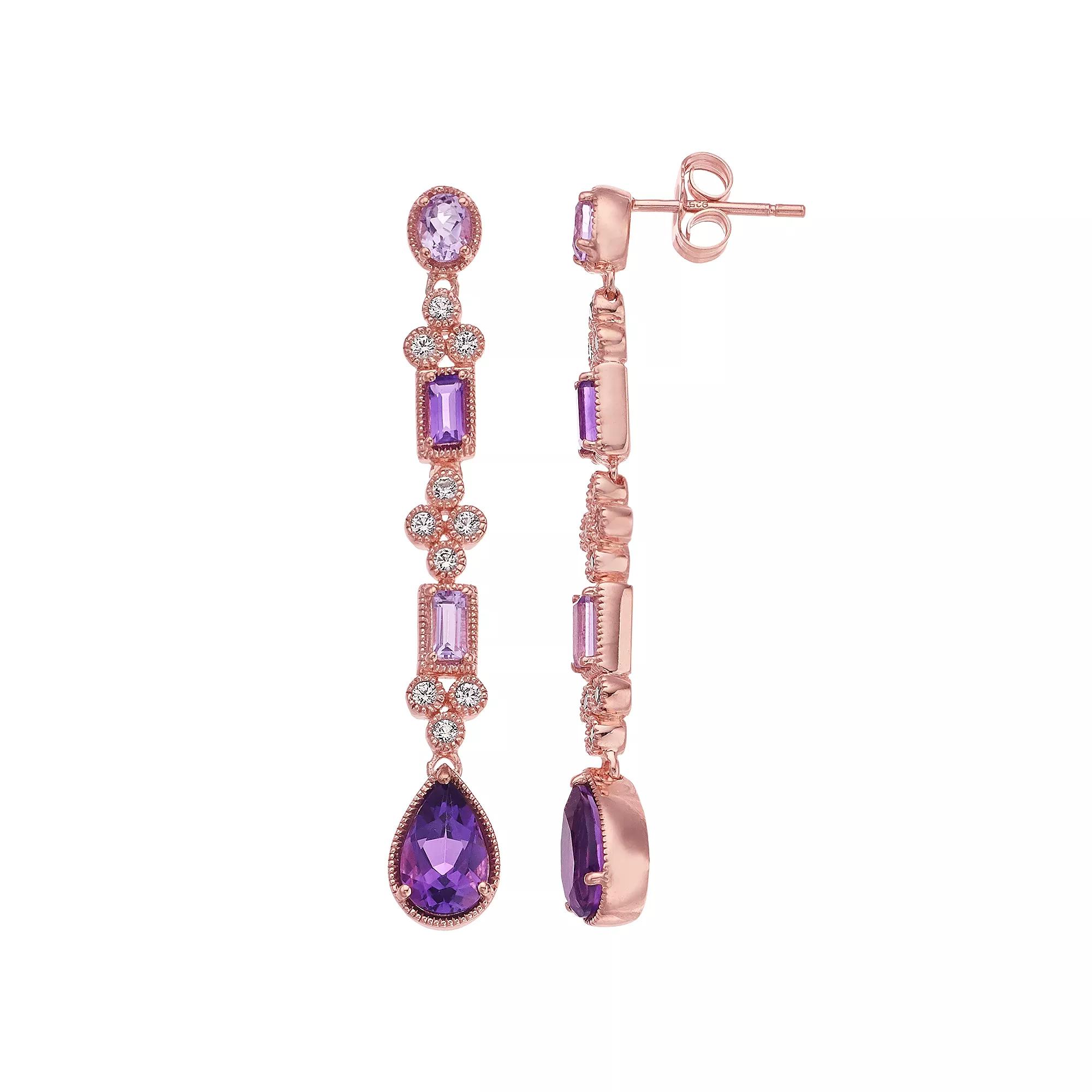 14k Rose Gold Over Silver Amethyst & Lab-Created White Sapphire Earrings, Women's, Pink Tone Product Image