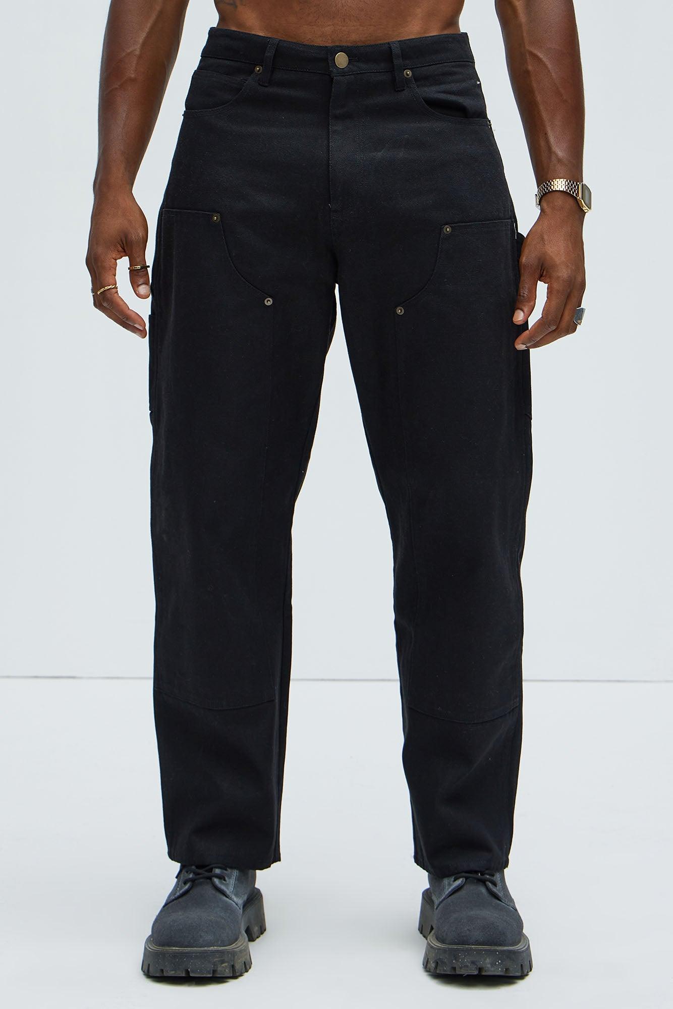 Alexander Double Knee Straight Utility Canvas Pants - Black Product Image