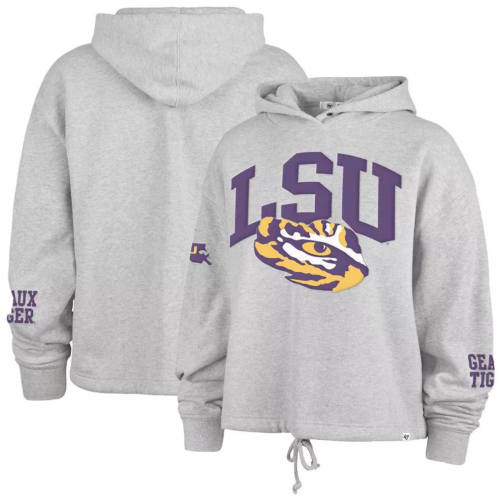 Women's '47 Heather Gray LSU Tigers High Hopes Long Sleeve Cropped Hoodie, Size: Medium, Grey Product Image