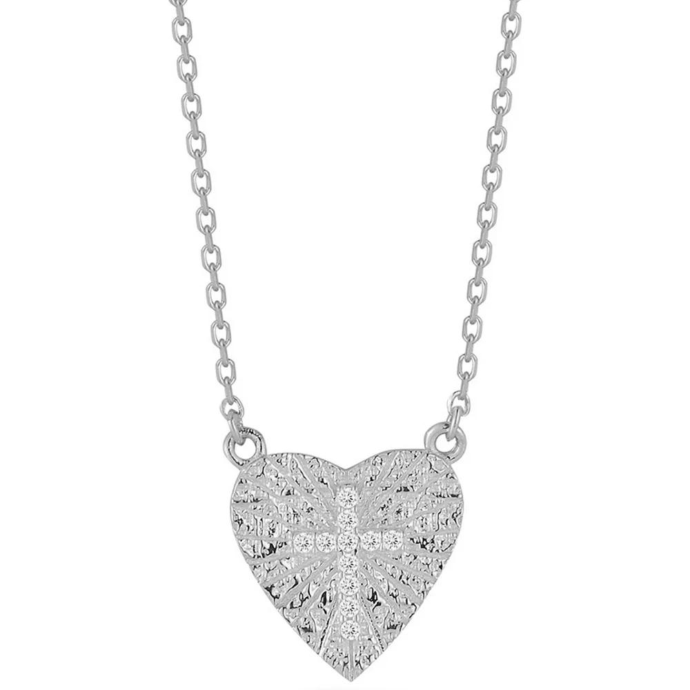 Sunkissed Sterling Silver Over Cubic Zirconia Cross Heart Necklace, Womens Silver Tone Product Image