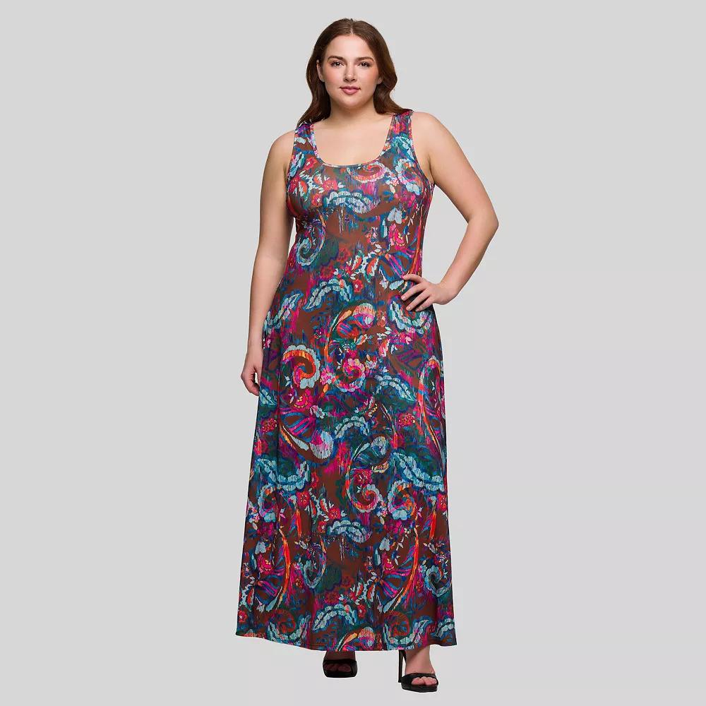 Plus Size 24Seven Comfort Apparel Sleeveless A-Line Maxi Dress, Women's, Size: 2XL, Brown Team Product Image