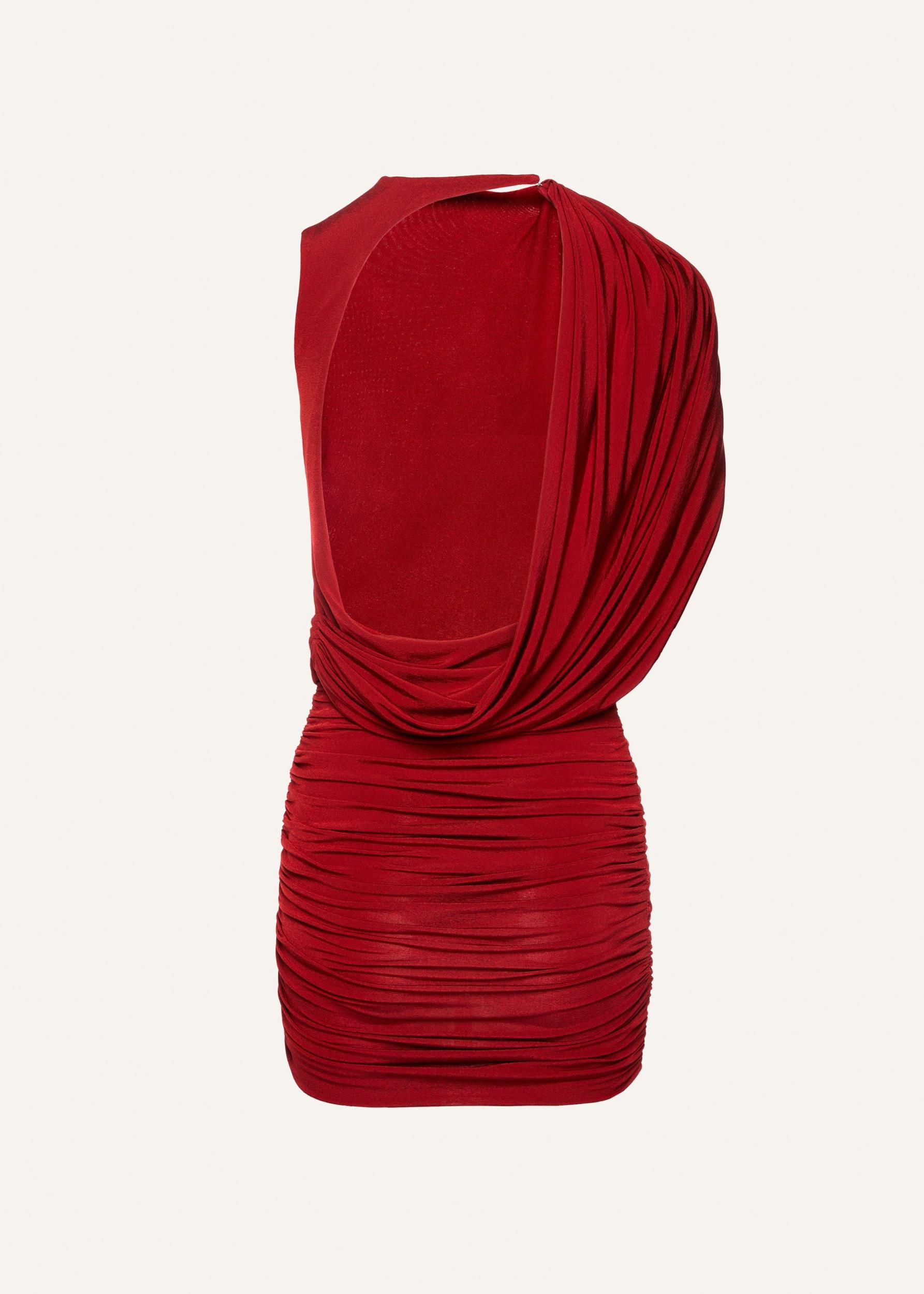 Asymmetrical draped mini dress in red Product Image
