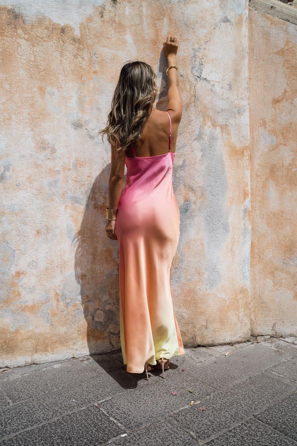 Mirabella Pink Satin Sorbet Maxi Dress Product Image