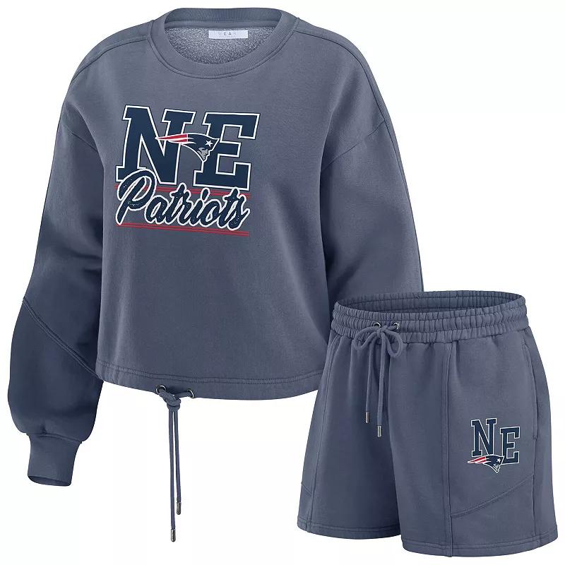 Women's WEAR by Erin Andrews Red Atlanta Falcons Washed Fleece Long Sleeve T-Shirt & Shorts Lounge Set,  Product Image