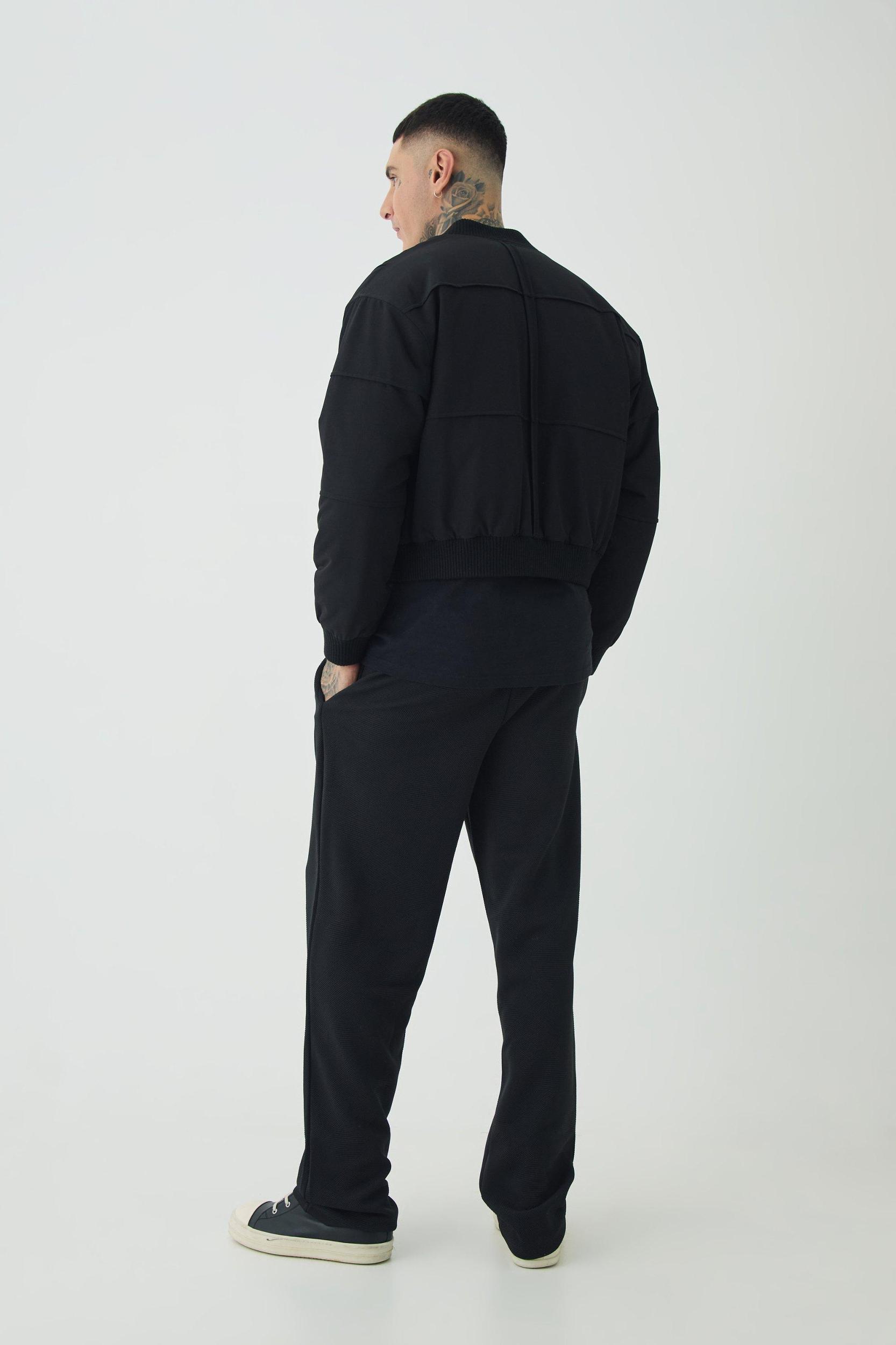 Tall Geo Textured Straight Fit Pants in Black | boohooMAN USA Product Image