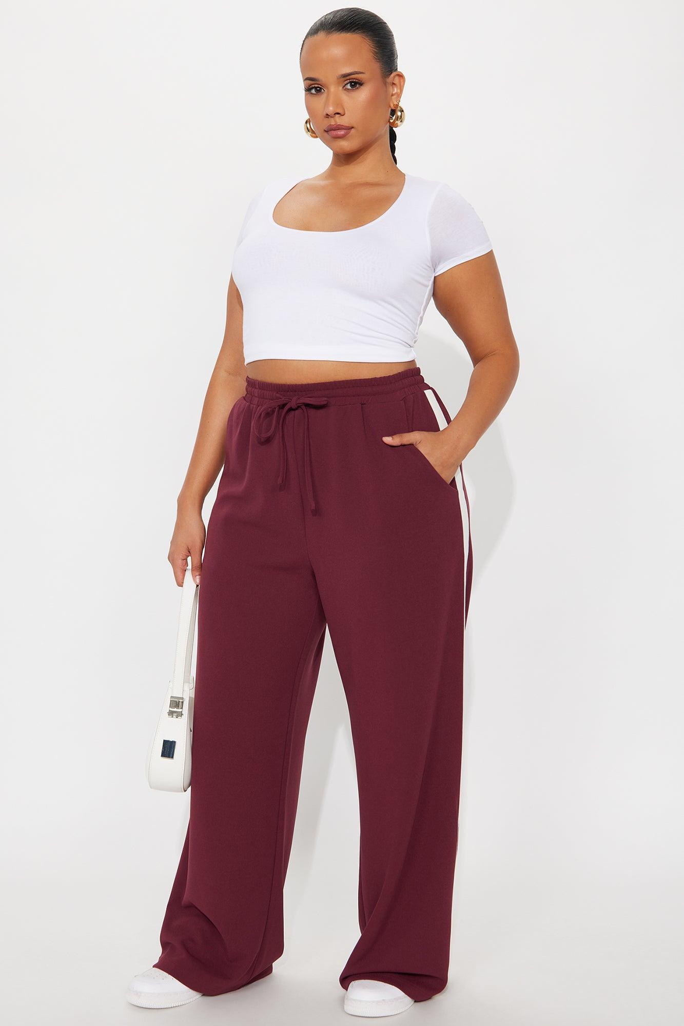 Point Of View Track Trouser Pant - Burgundy/combo Female Product Image