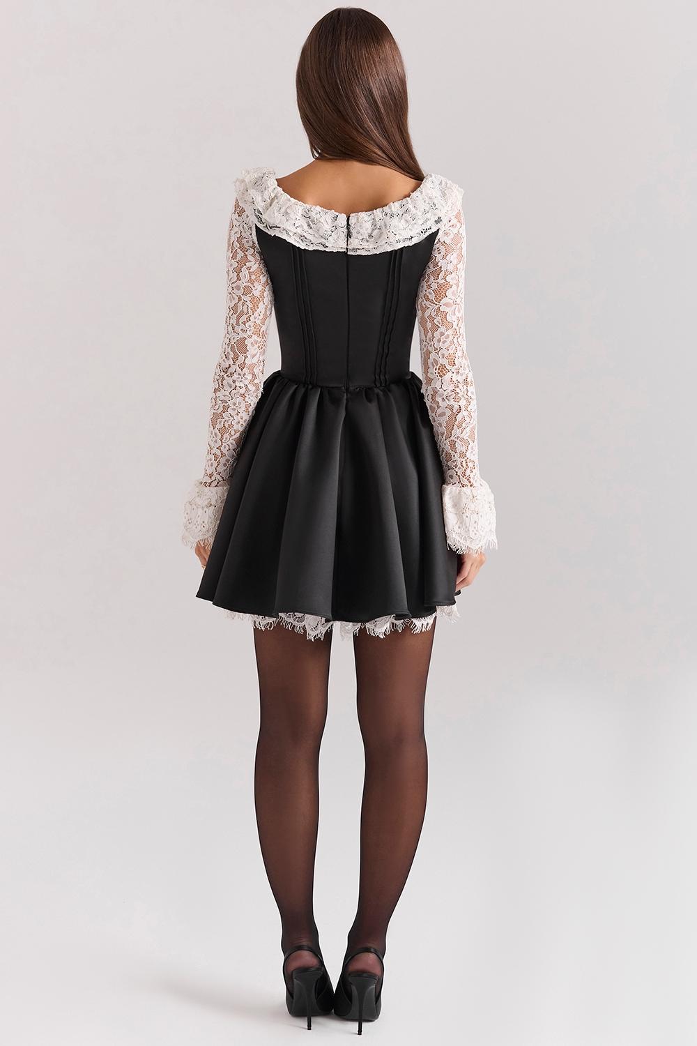 Cleora  black lace ruffle mini dress - sale Product Image