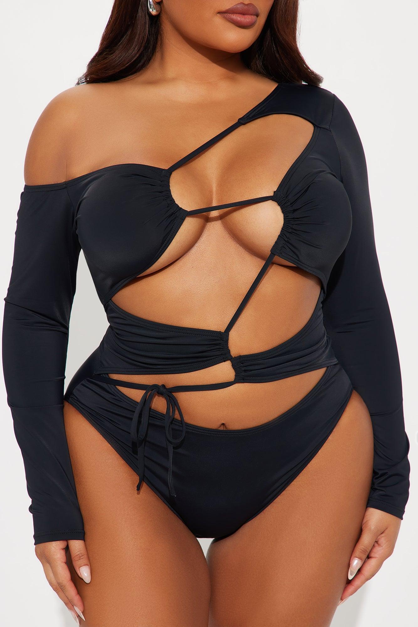 Michelle Cutout Long Sleeve 1 Piece Swimsuit - Black Product Image