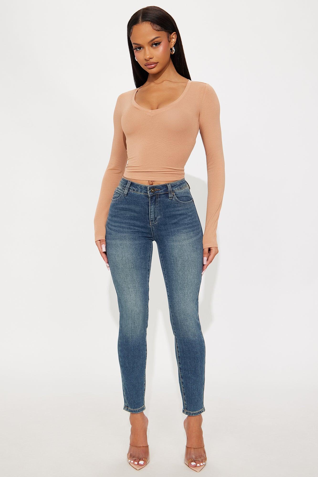 Dawn V Neck Basic Top - Nude Female Product Image