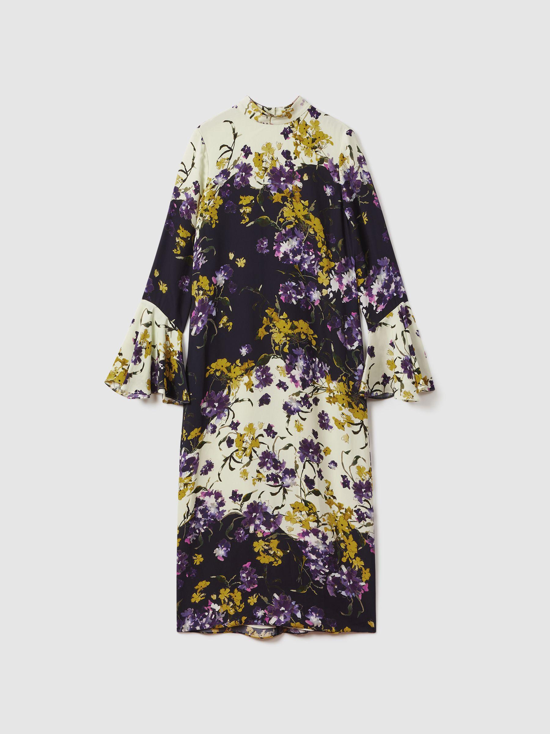 Florere Printed Fluted Cuff Midi Dress in Multi Product Image