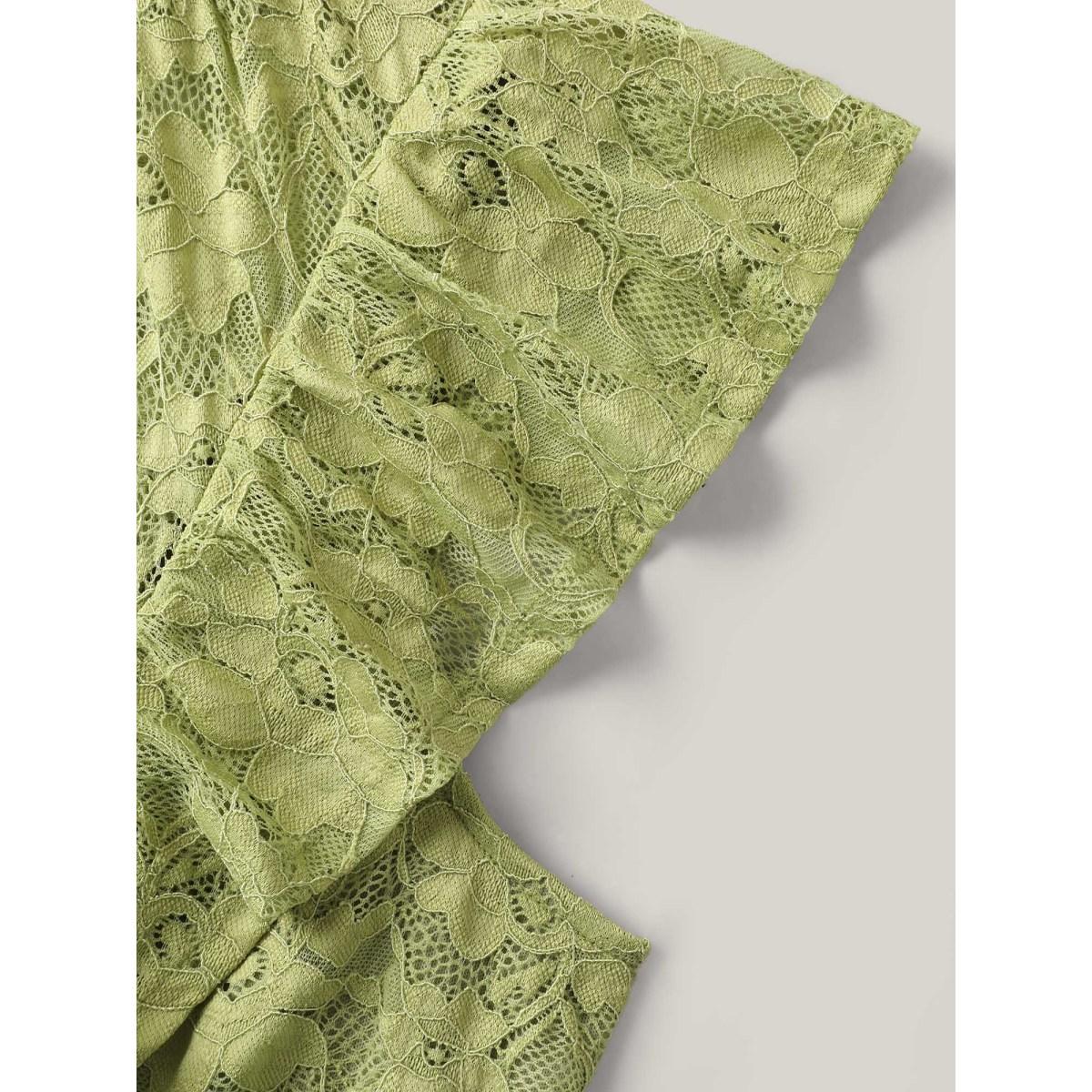 Plus Size Lace Stretchy Waist Ruffled Midi Dress Moss Women Mock Neck Cap Sleeve Curvy BloomChic 14-16/1X Product Image