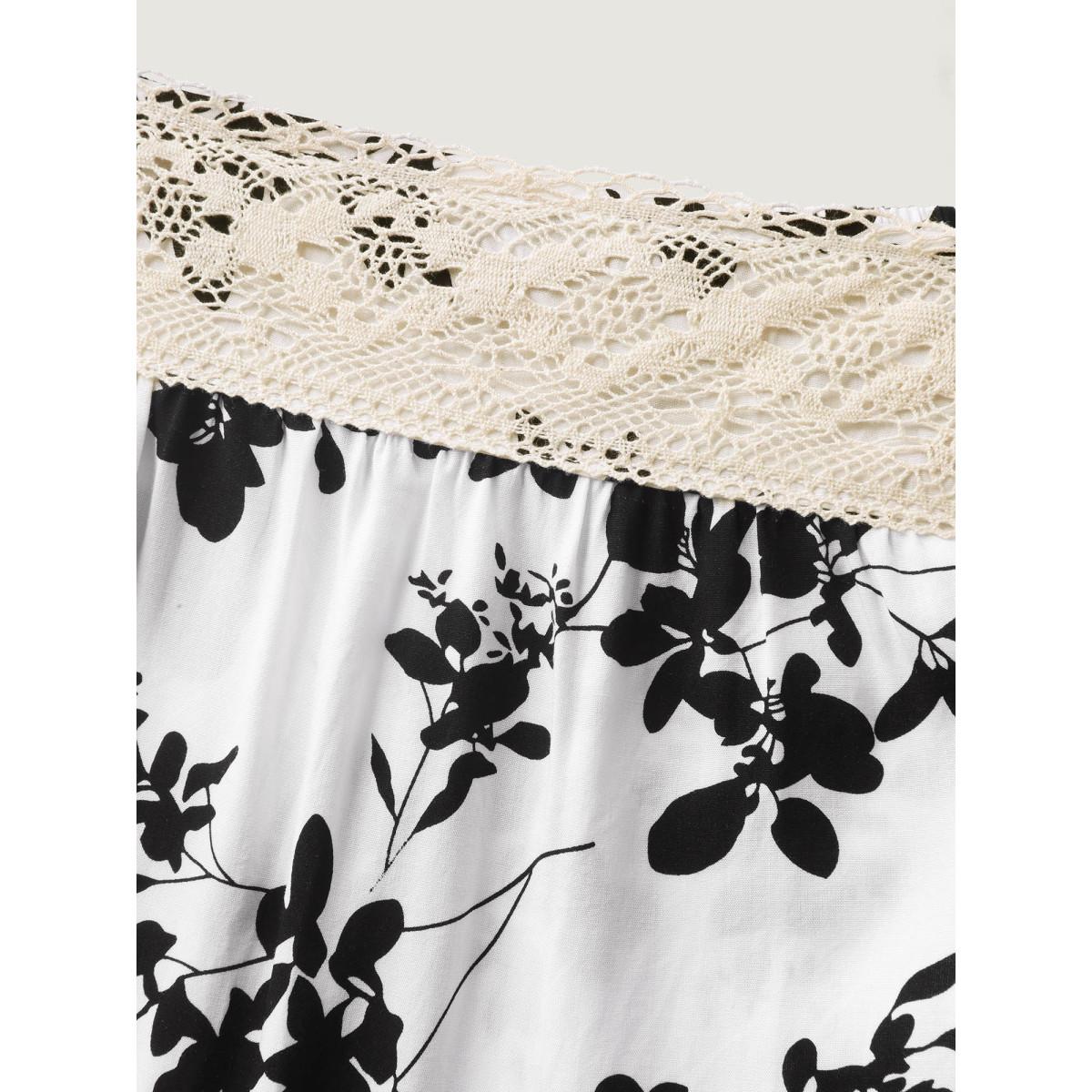 Plus Size WhiteSmoke Silhouette Floral Lace Detail Blouse Women Half Sleeve Square Neck Elegant Blouses BloomChic 26/4X Product Image