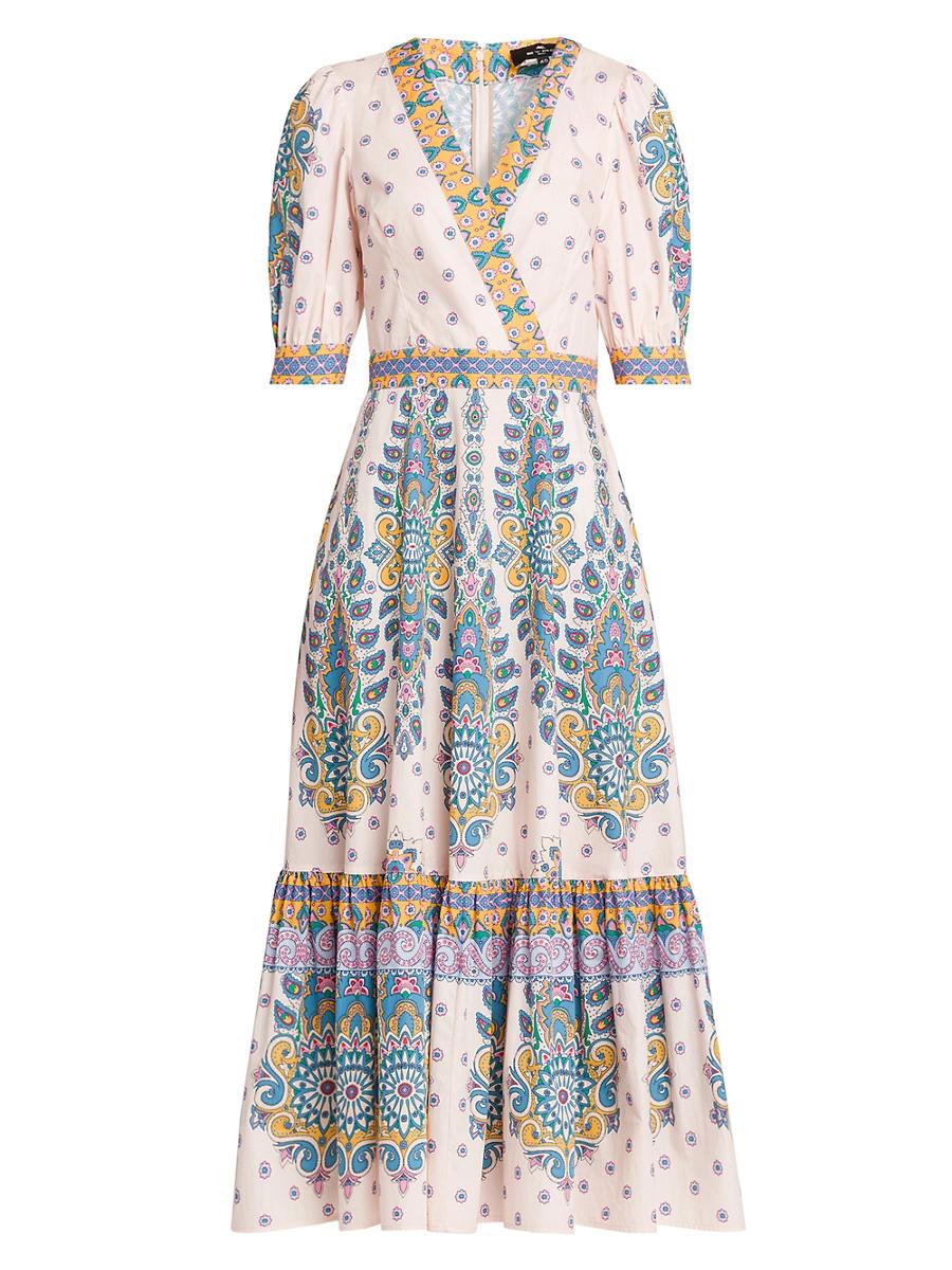 Womens Medallion Cotton V-Neck Midi-Dress Product Image