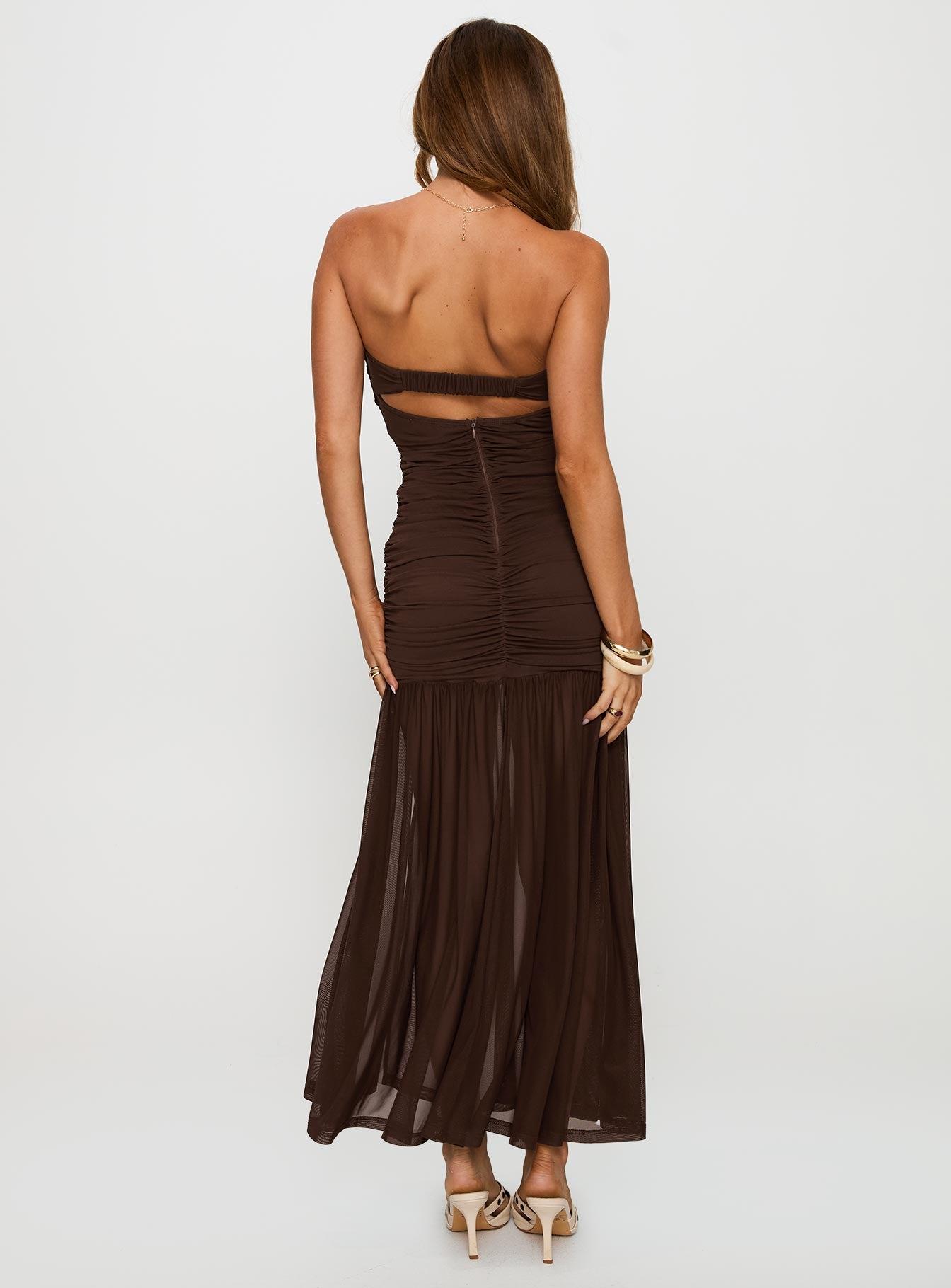 Nevena Strapless Maxi Dress Brown Product Image