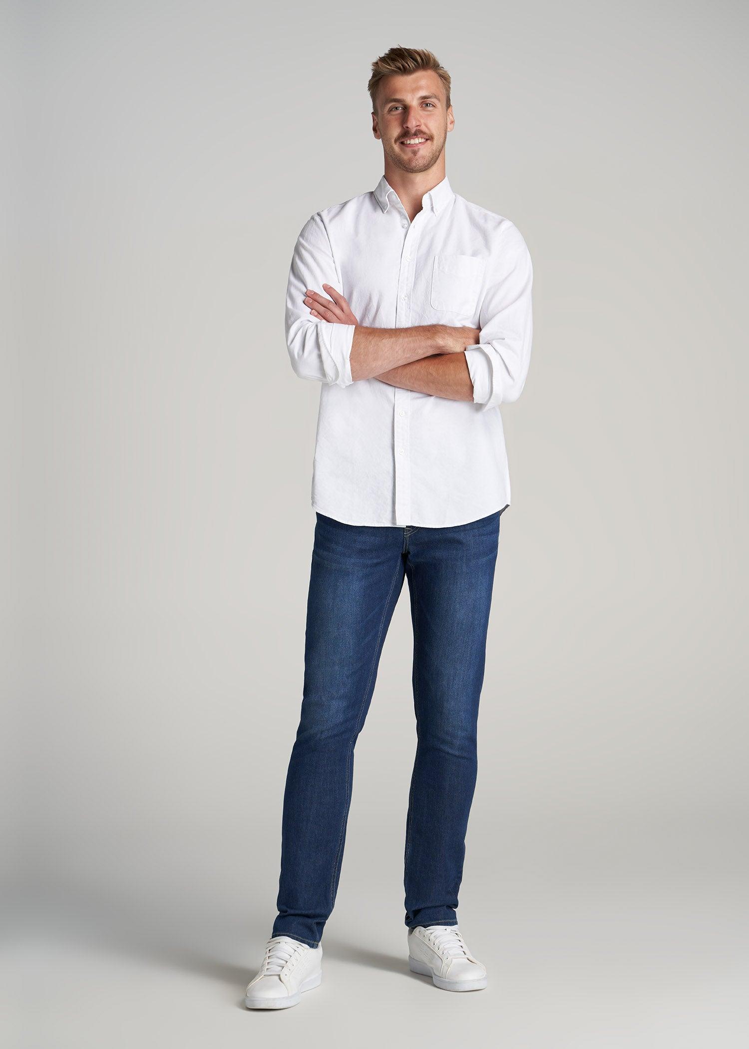 Washed Oxford Shirt for Tall Men in White Male Product Image