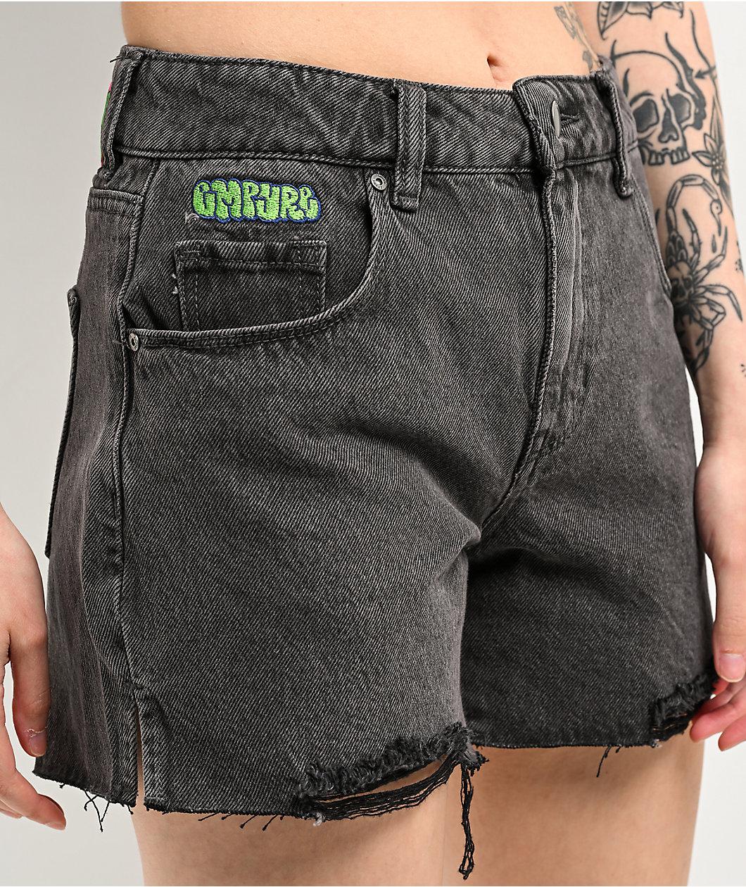 Empyre Kick Back Loose Fit Black Cutoff Shorts Product Image