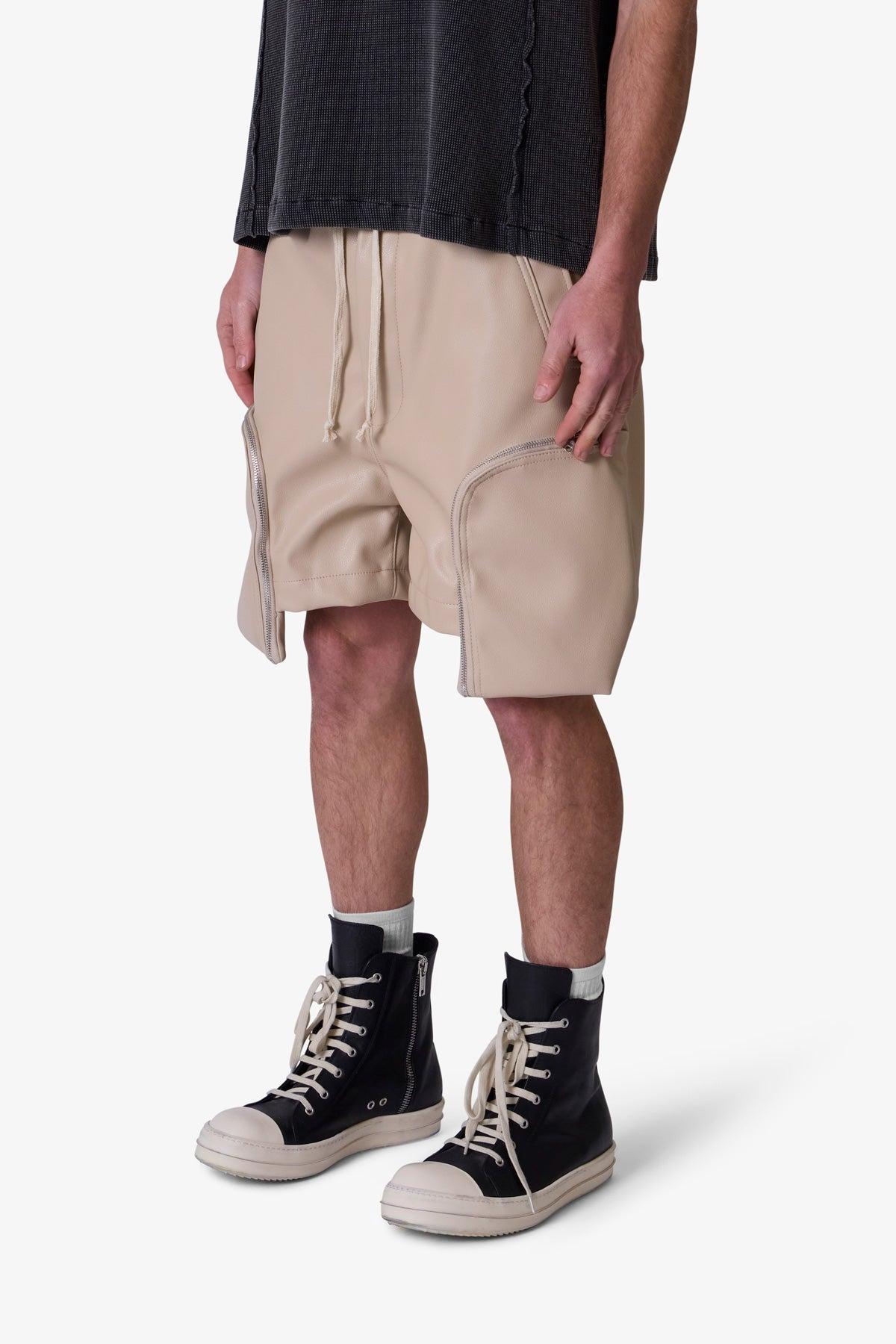 Leather Pocket Geo Shorts - Tan Product Image