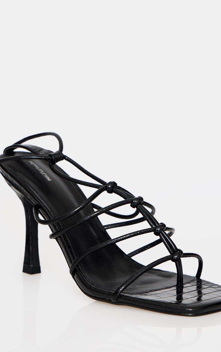 Black Croc PU Knotted Lace Up Sandals Product Image
