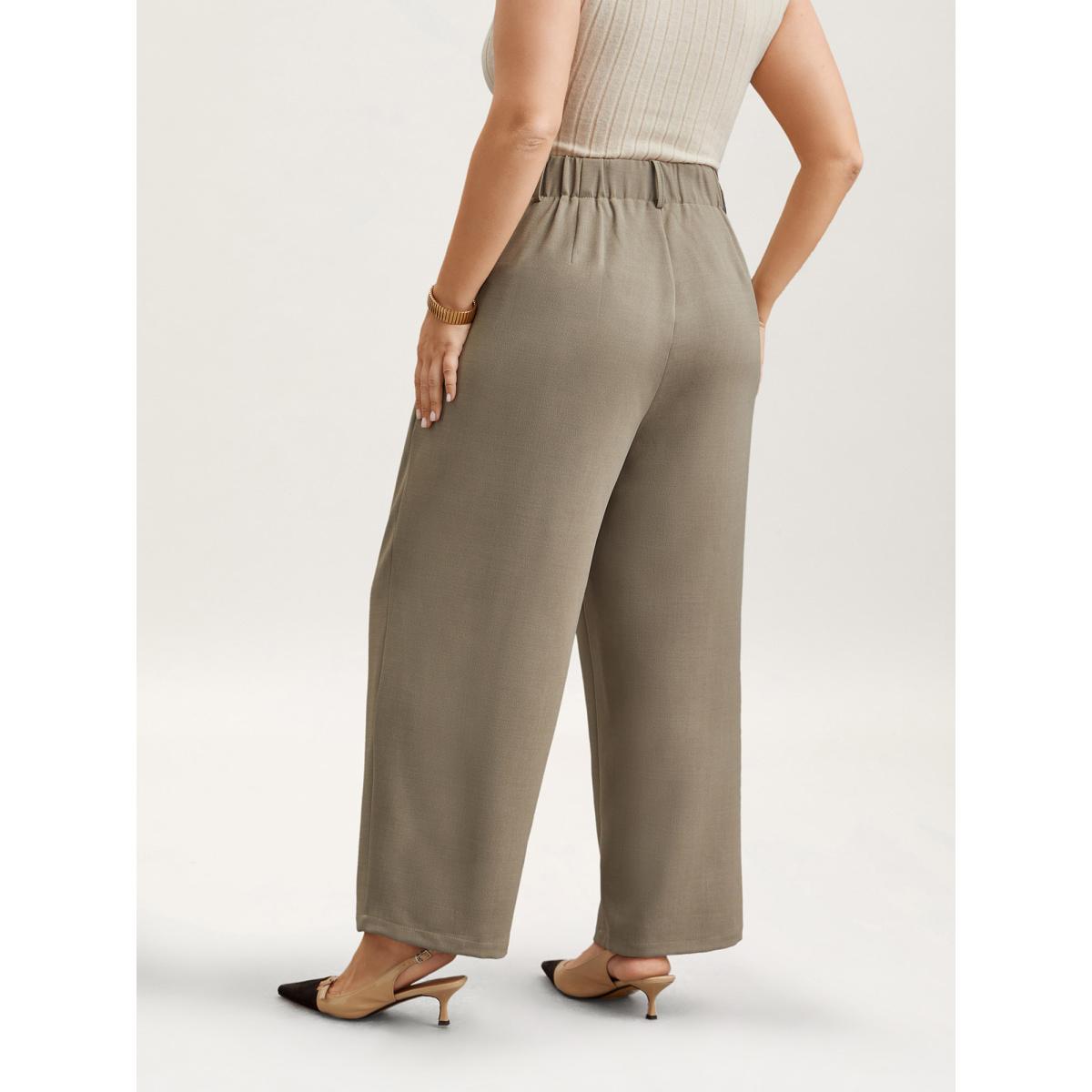 Plus Size Pleated Straight-Leg Pants Women Champagne At the Office Straight Leg Mid Rise Work Pants BloomChic 18-20/2X Product Image