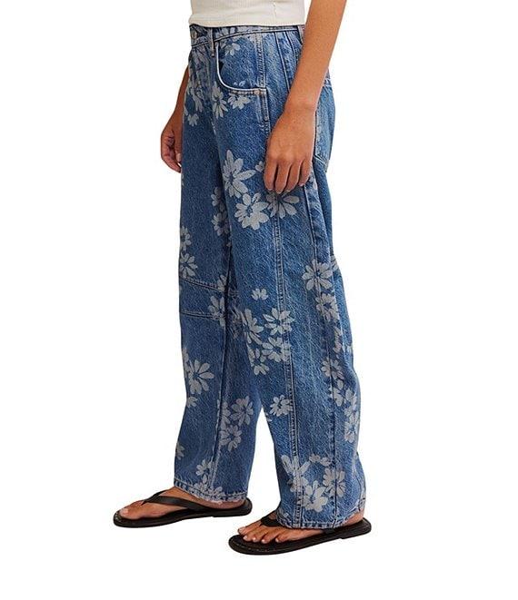 Free People We The Free Good Luck Floral Printed Mid Rise Barrel Jeans Product Image
