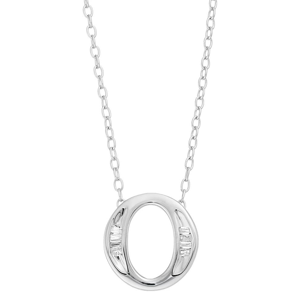 Sterling Silver Baguette Diamond Initial Pendant Necklace, Women's,  Product Image
