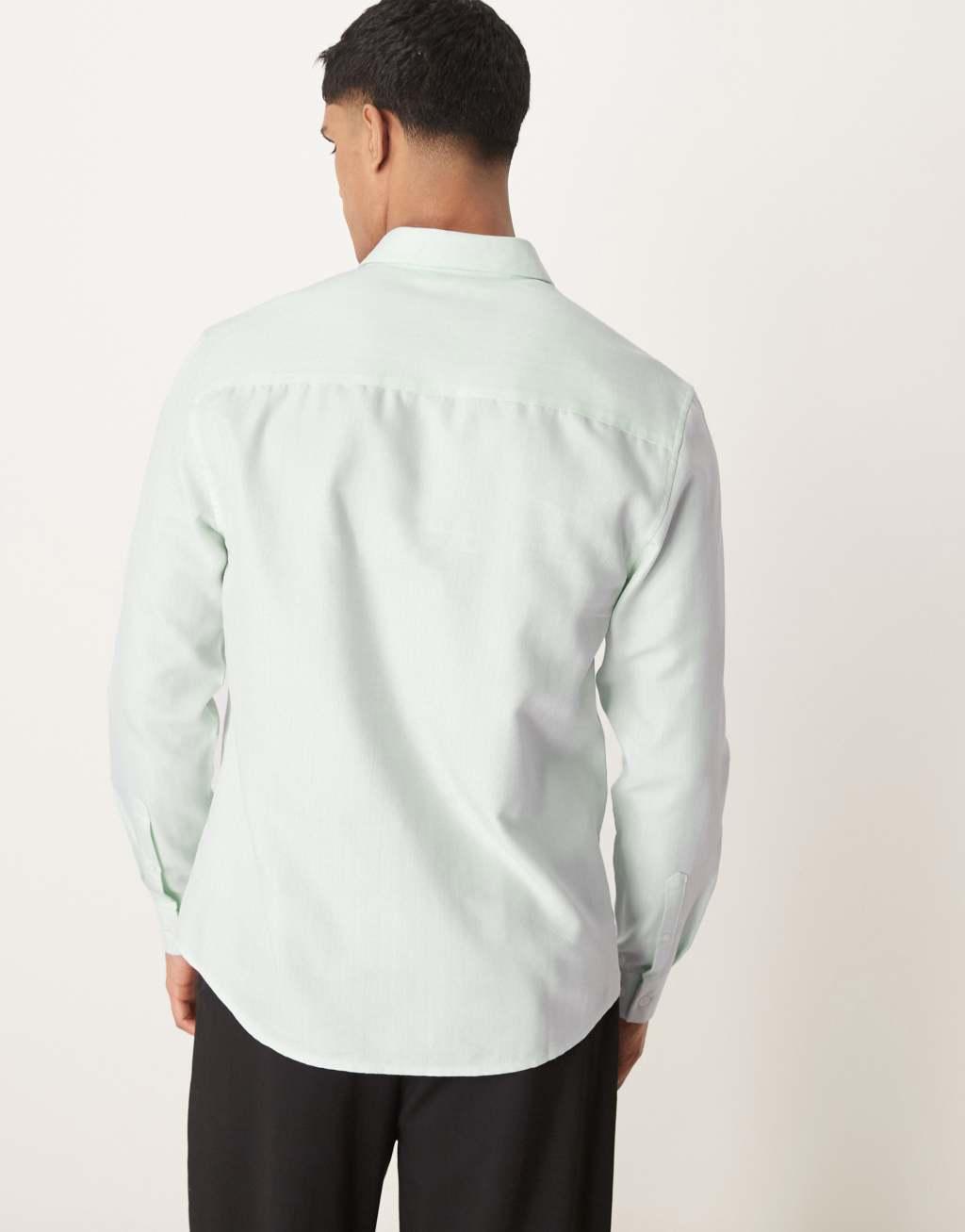 ASOS DESIGN formal easy iron regular shirt in herringbone texture in light blue Product Image