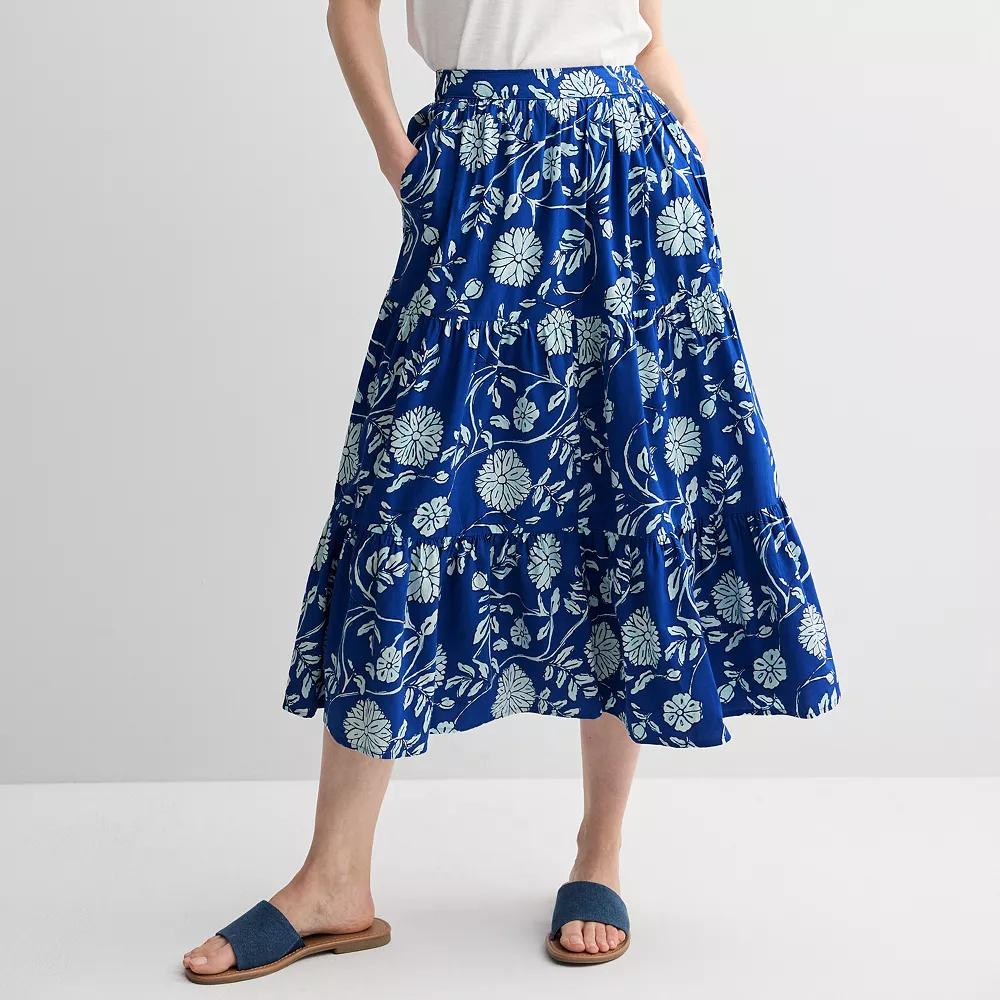 Women's Croft & Barrow® Floral Print Tiered Midi Skirt, Size: Large, Blue Vibrant Floral Product Image