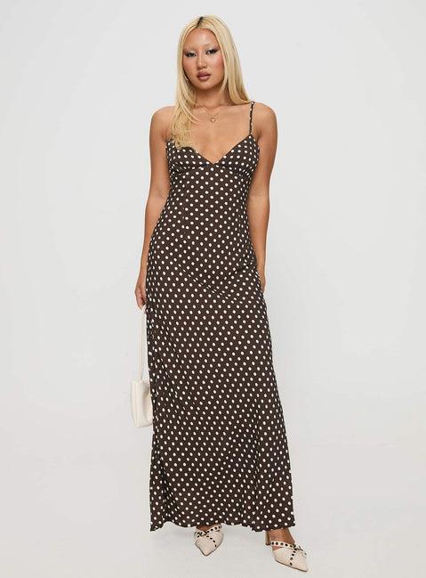 Jorjana Polka Maxi Dress Brown / White Product Image