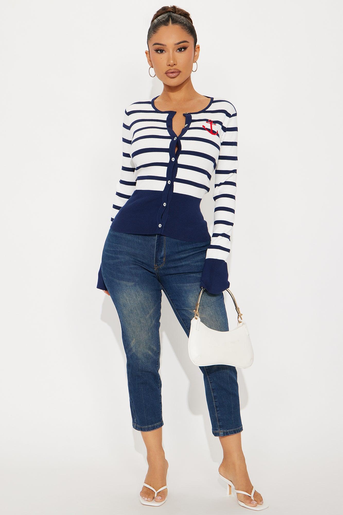 Out At Sea Striped Cardigan - Navy/combo Product Image