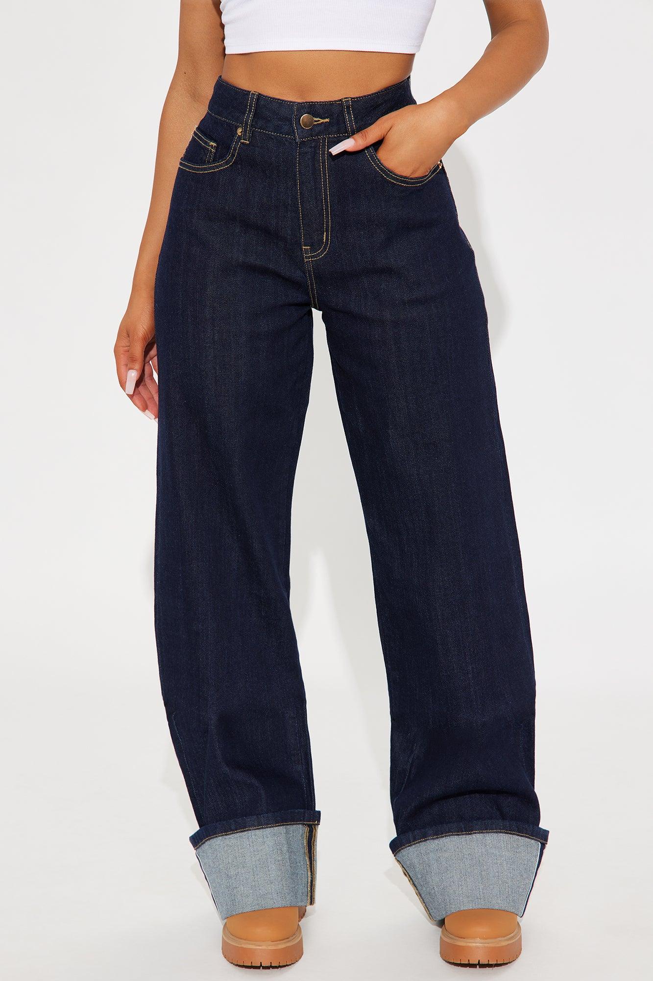 Tall Premium Cuffed Straight Leg Jeans - Dark Wash Product Image